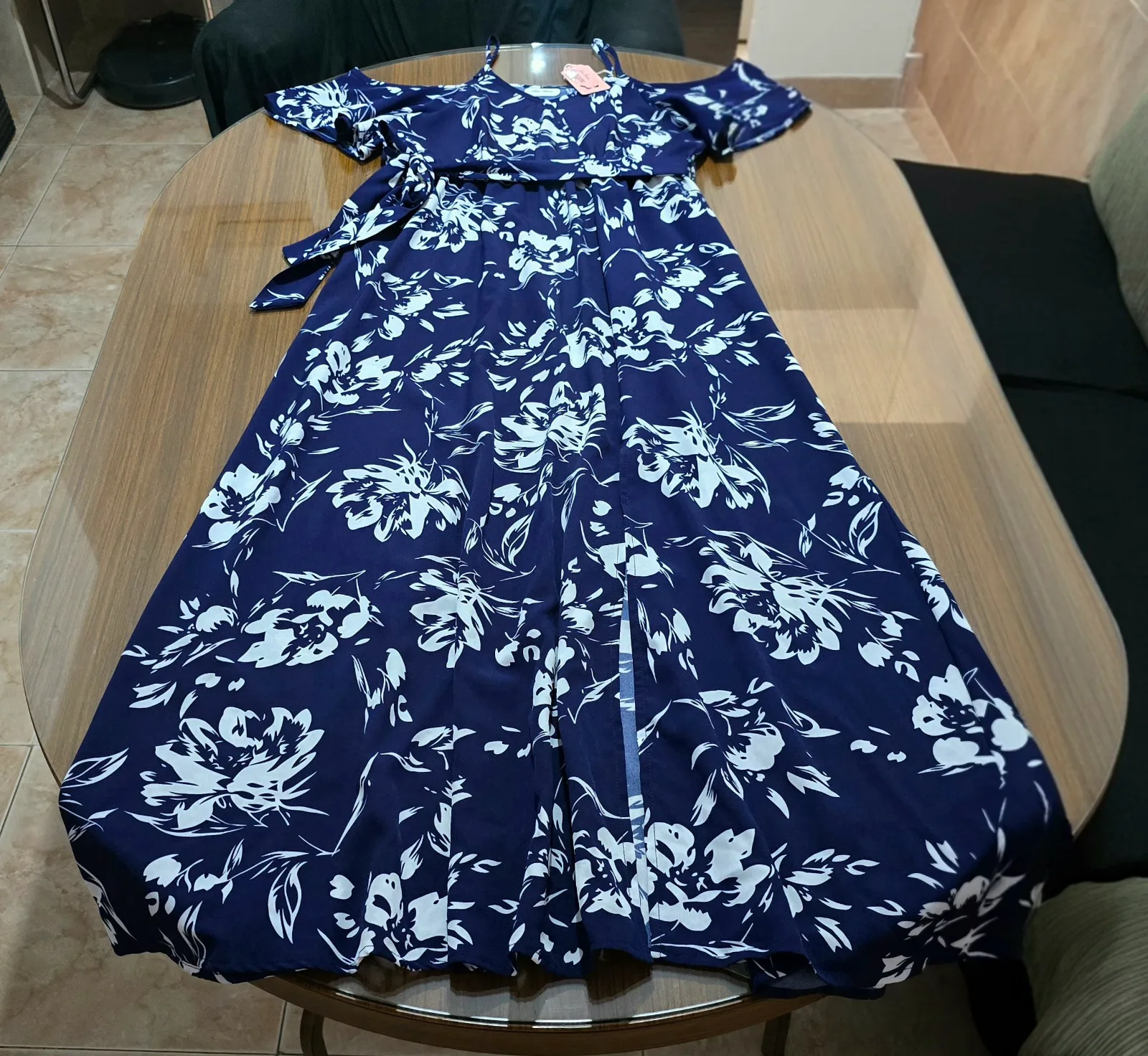 Vestido Talla S Largo Floral Azul Marino/Blanco 2