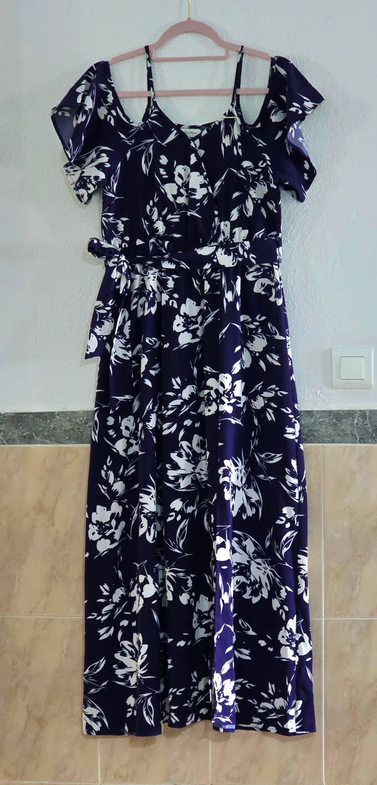 Vestido Talla S Largo Floral Azul Marino/Blanco 4