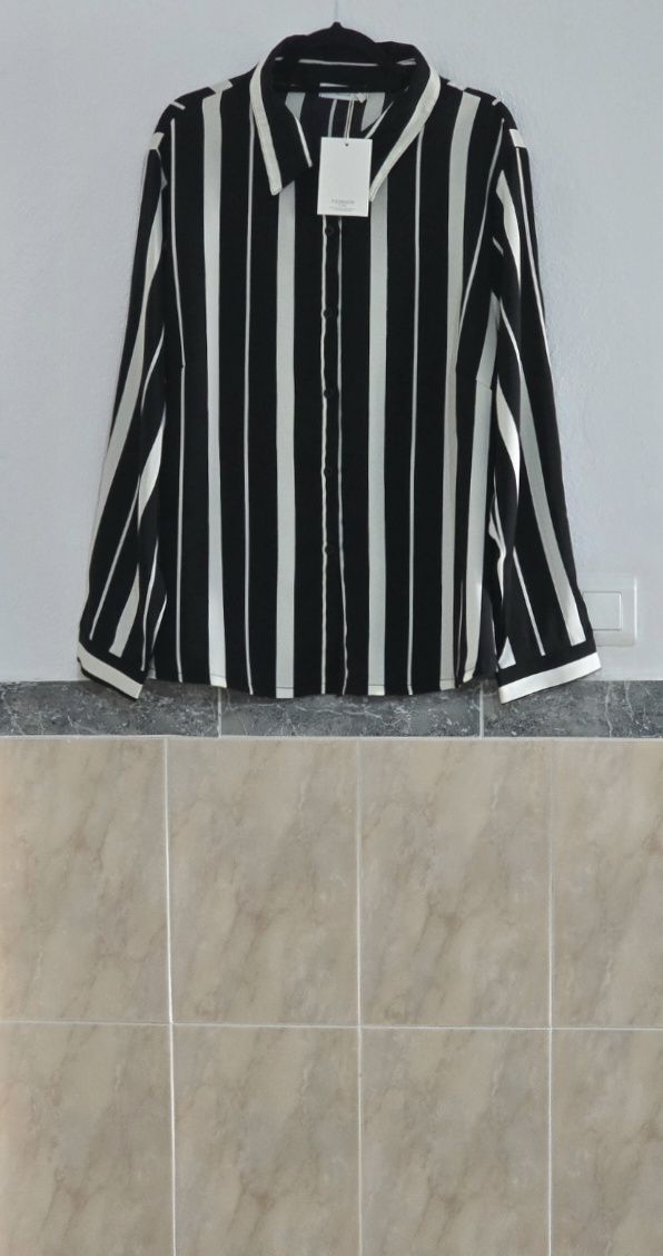 Camisa Talla 52 de manga larga beige y negra 1