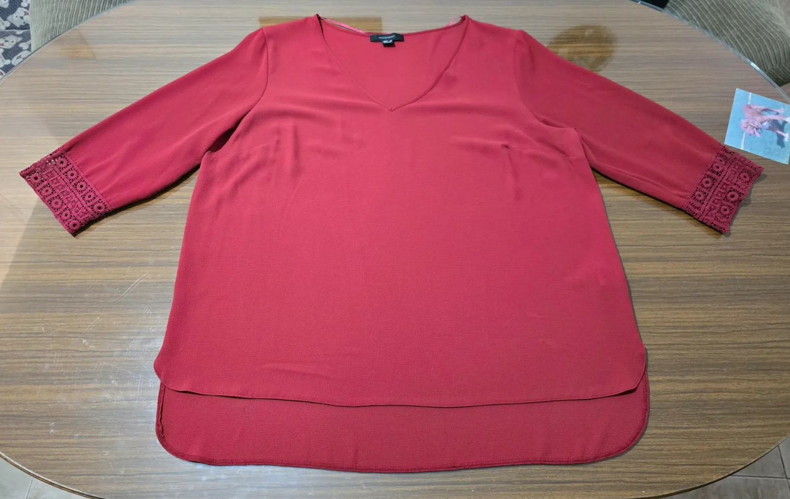 Blusa burdeos-teja vintage Talla 48 encaje 2