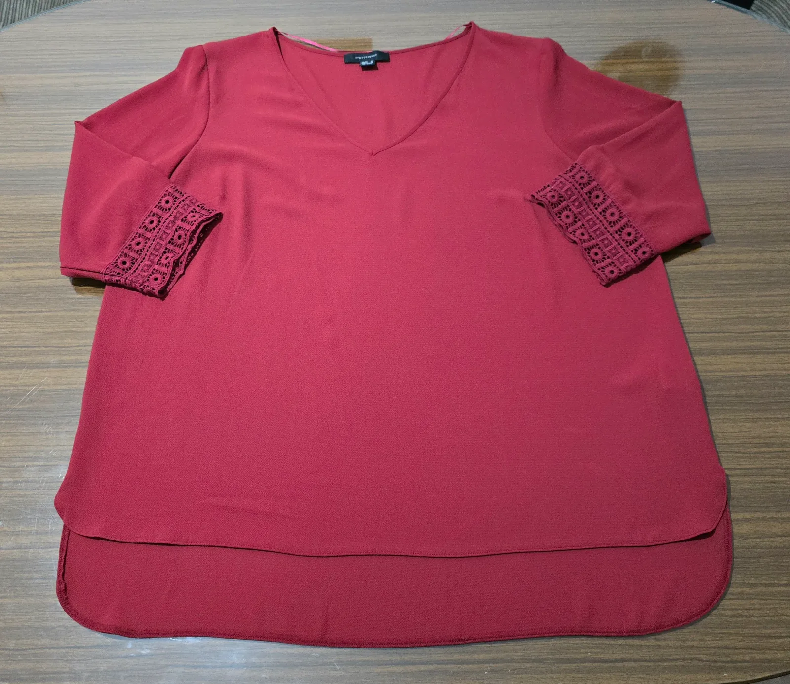 Blusa burdeos-teja vintage Talla 48 encaje 4