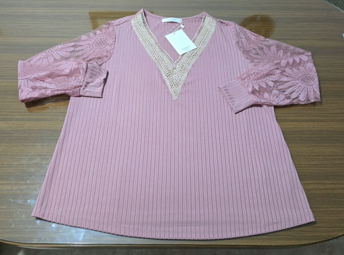 Camiseta rosa Talla 46 manga larga encaje 2