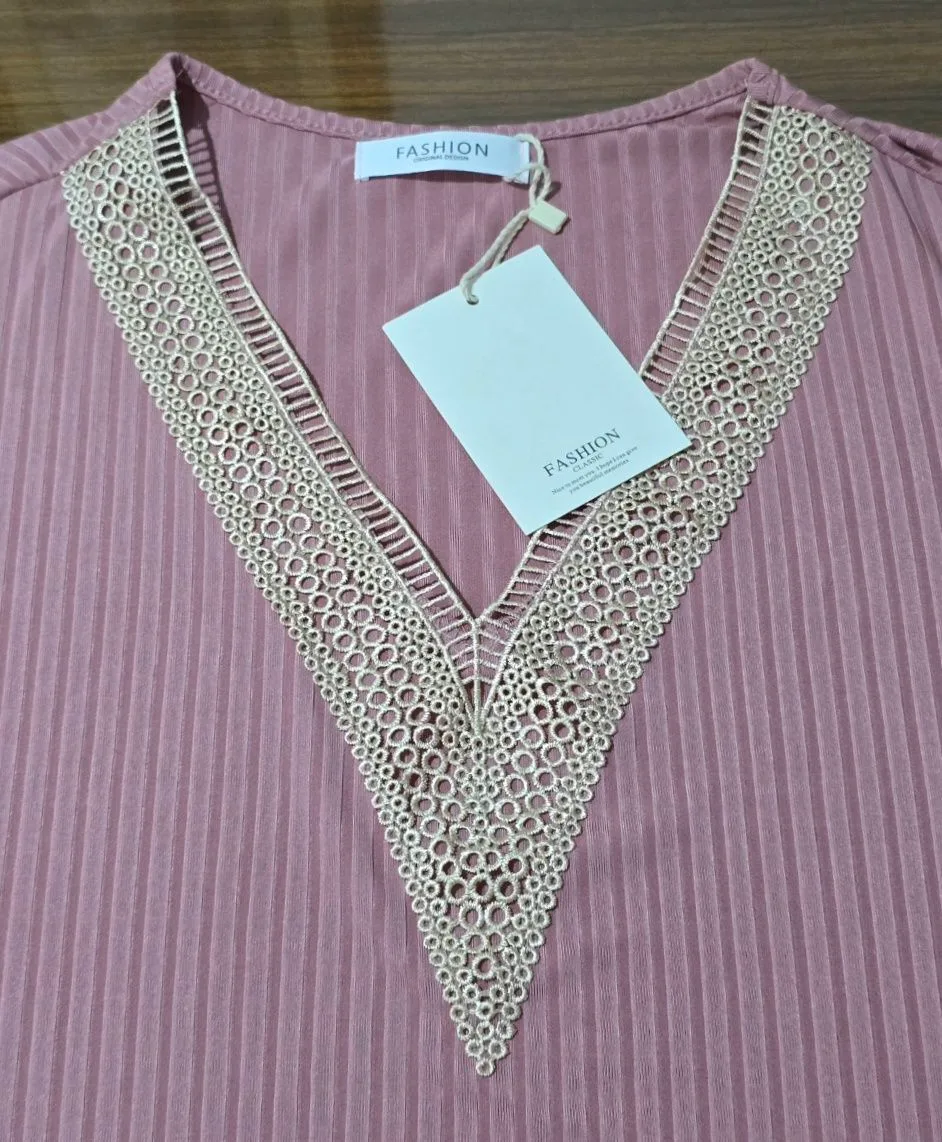 Camiseta rosa Talla 46 manga larga encaje 3
