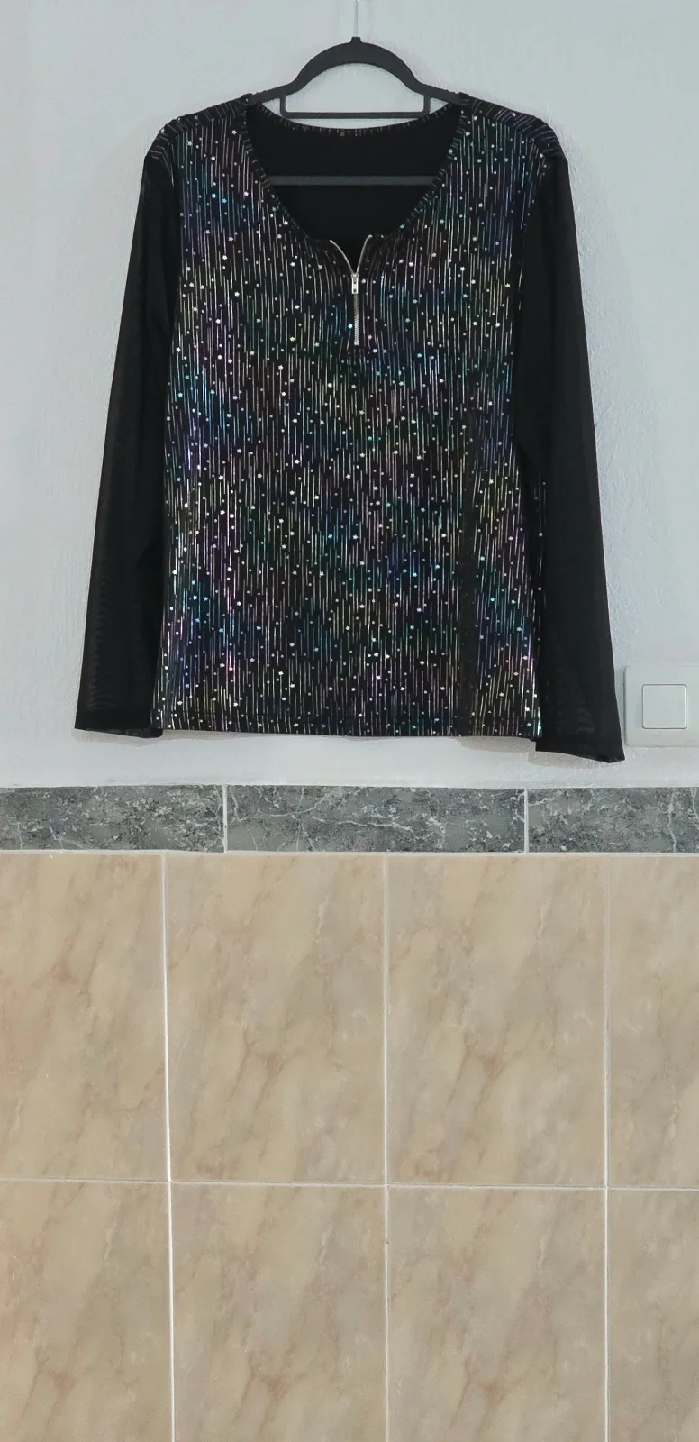 Camiseta brillos manga larga gasa semitransparente 1