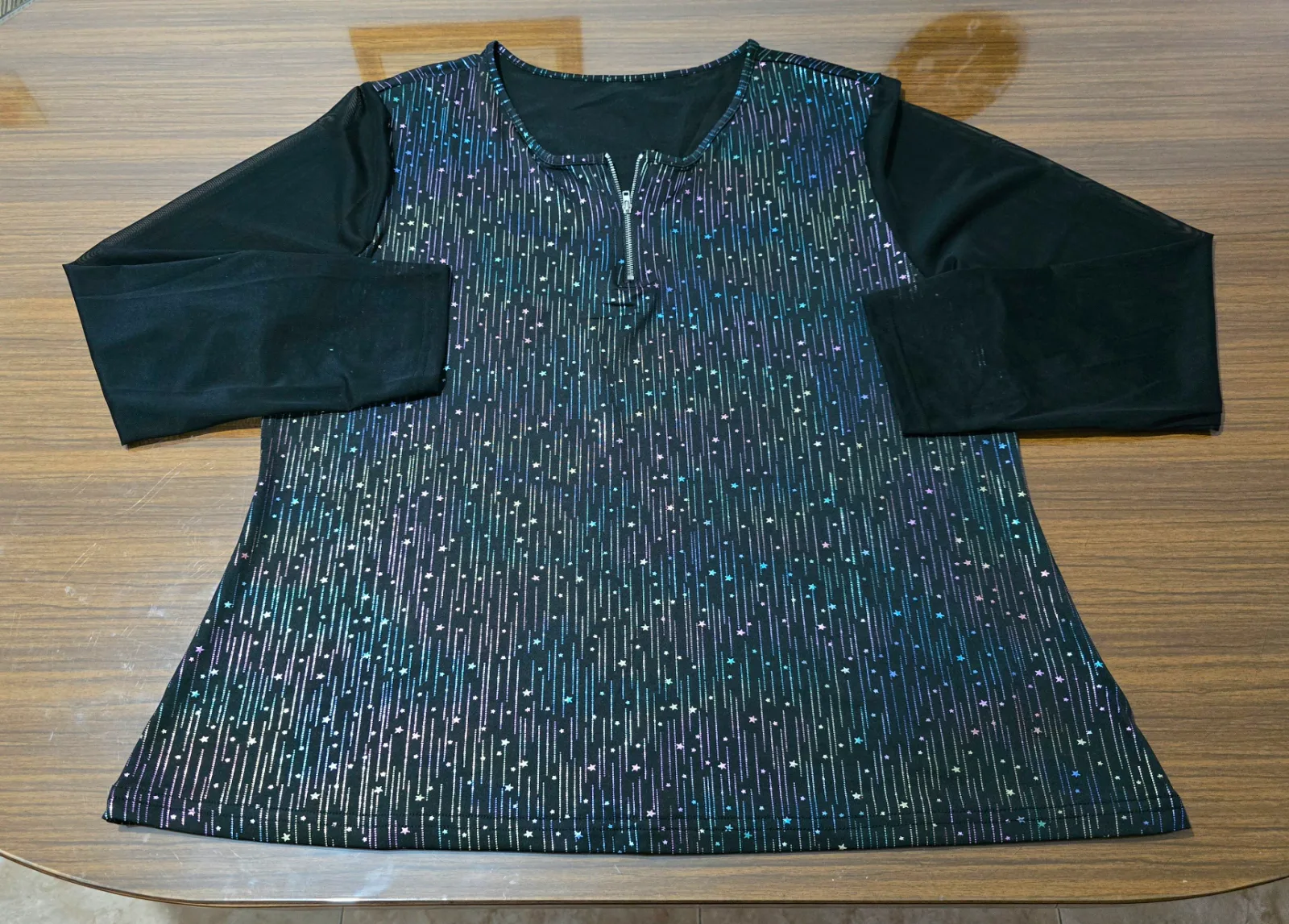 Camiseta brillos manga larga gasa semitransparente 3