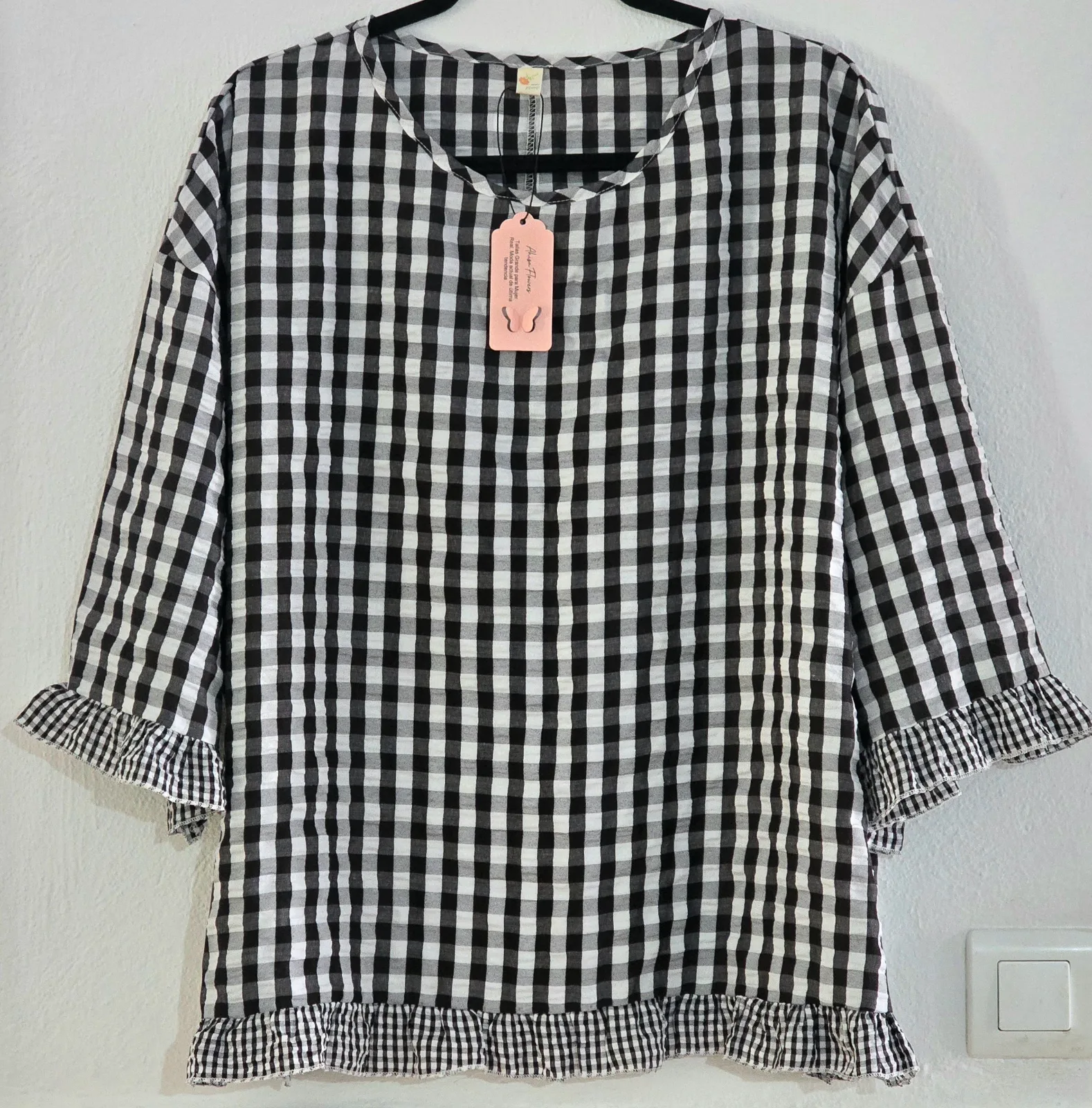 Blusa de cuadros Vichy con volantes – Talla 50 2