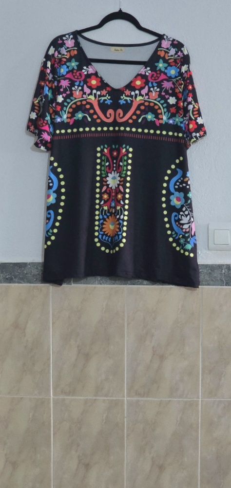 Camiseta manga corta boho floral Todas Tú+ Talla 52 // T-shirt bohème à fleurs, manches courtes, taille 52 4
