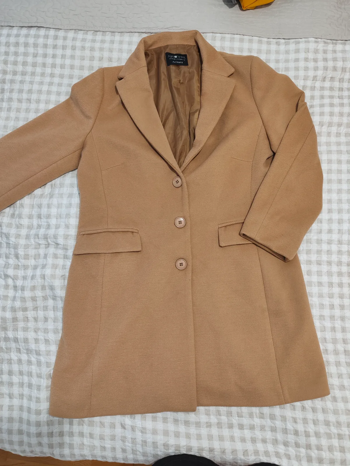Elegante abrigo recto con forro camel, talla XL 2