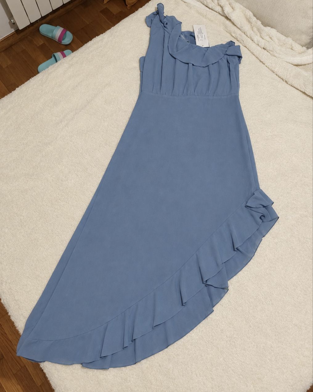 Elegante vestido asimétrico con volantes, talla XL 2