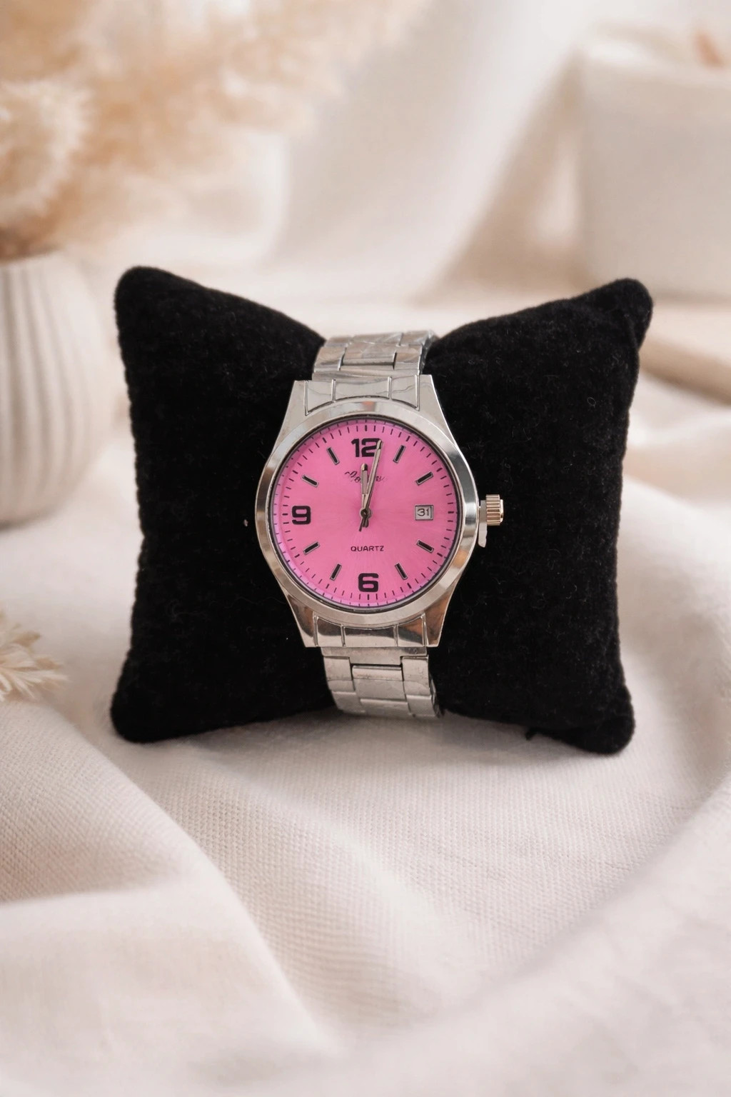 Elegante reloj plateado 35 mm, con esfera rosa. Sin estrenar 1