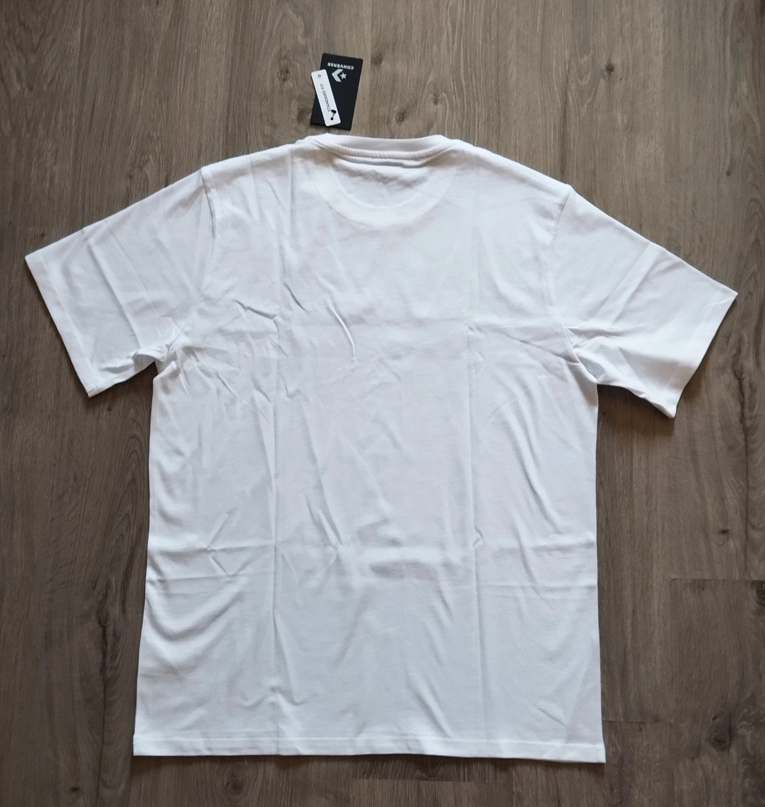 White Converse All Star T-shirt with black text and star graphic 3