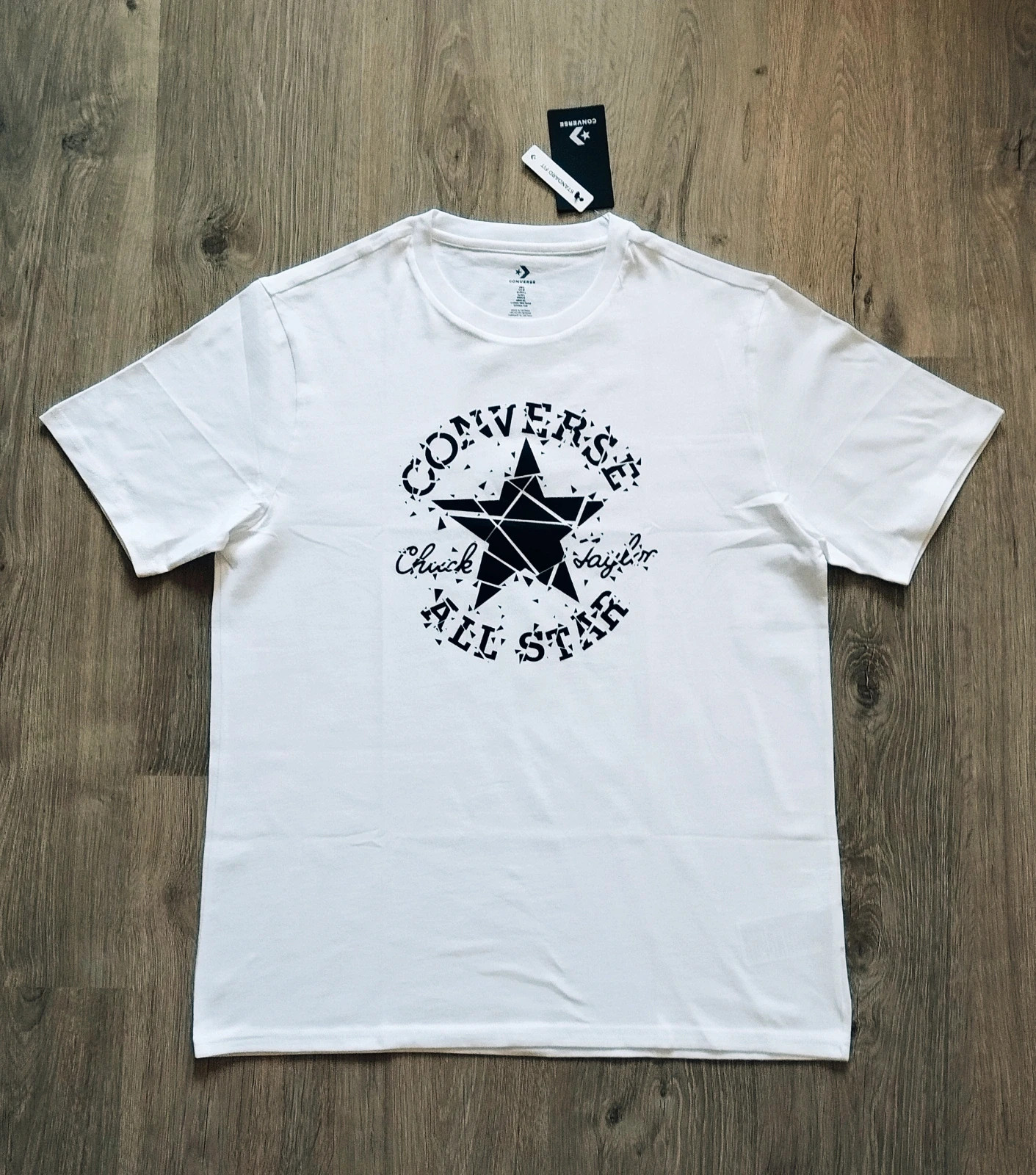 Converse white t-shirt with black star graphic and 'Converse All Star' text, size L 1