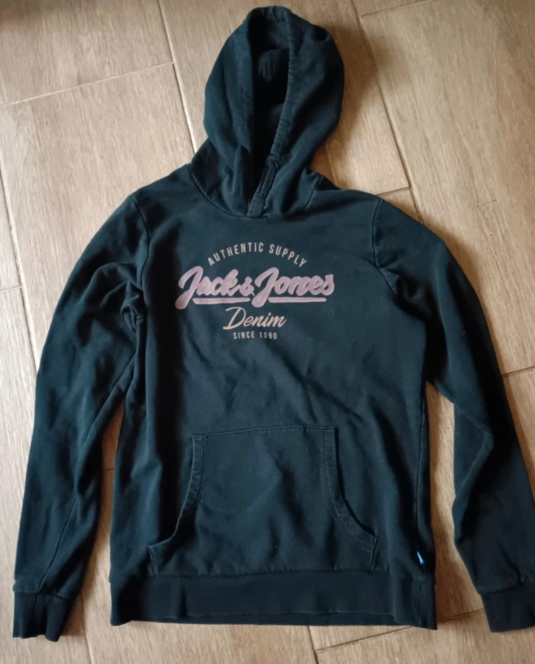 Jack & Jones koptatott fekete kapucnis pulóver 1