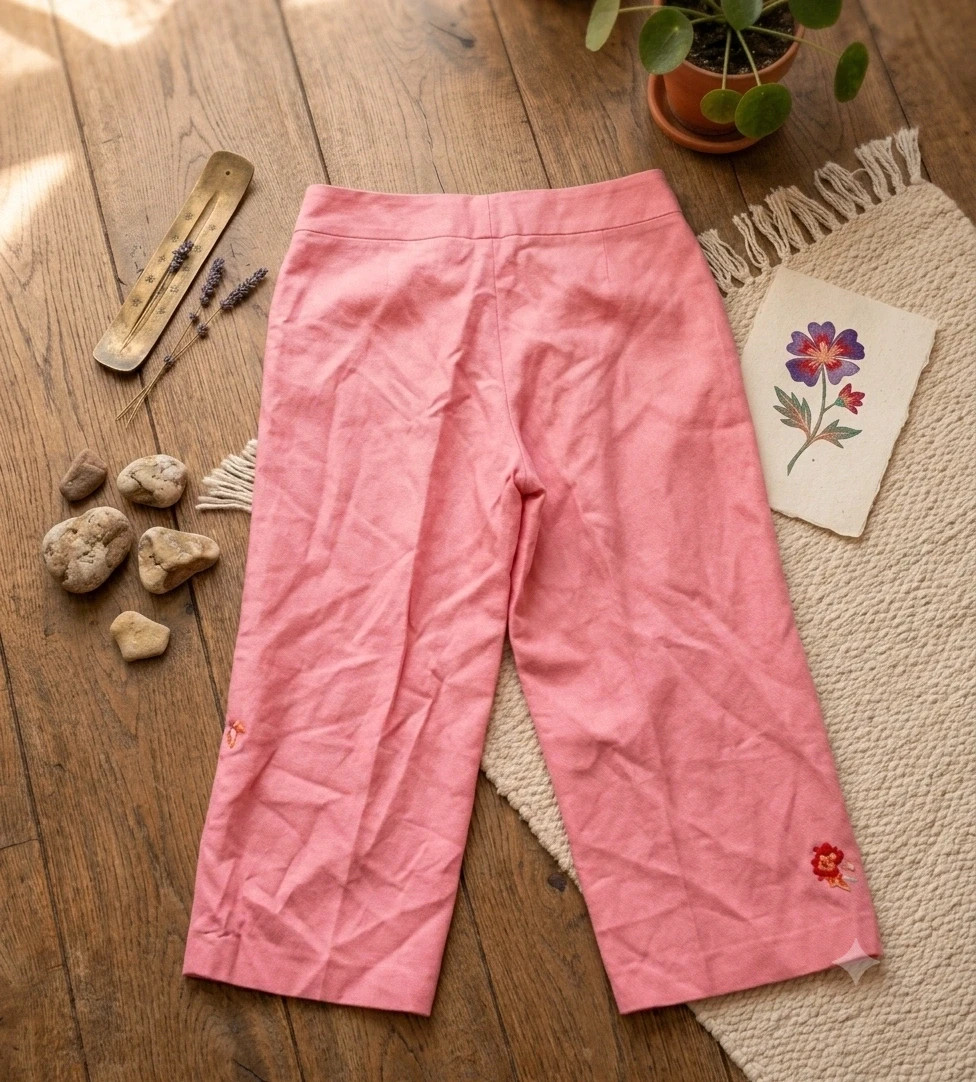 Elegáns pink lennadrág hímzéssel 2