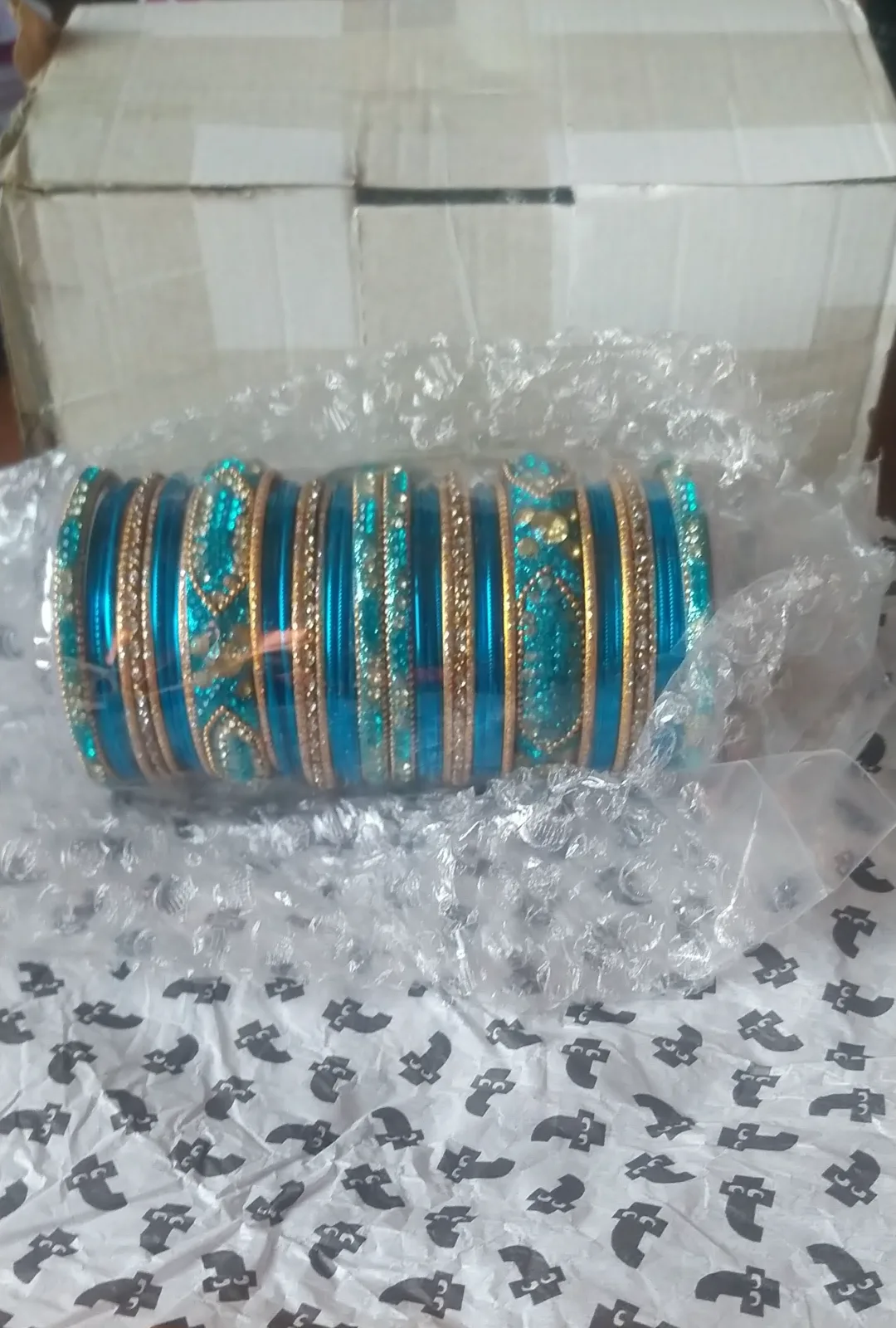 Türkiz kék tradicionális köves indiai esküvői bangles karkötő szett 1