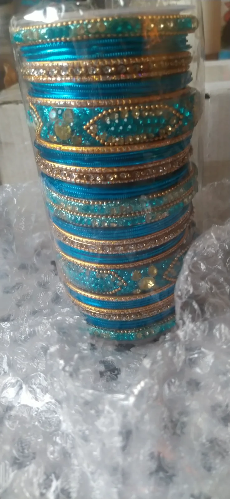 Türkiz kék tradicionális köves indiai esküvői bangles karkötő szett 3