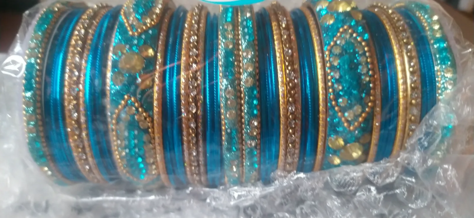 Türkiz kék tradicionális köves indiai esküvői bangles karkötő szett 4
