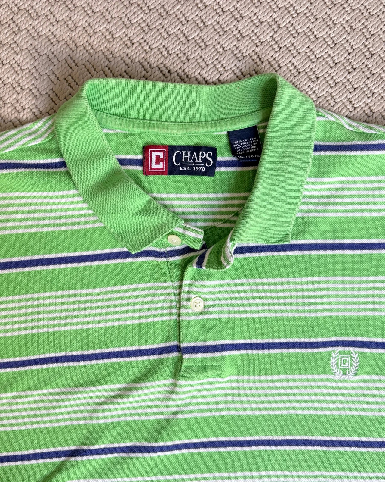Chaps Ralph Lauren Polo Shirt XL • Preppy • Old Money • Golf • Yacht Club • Striped Green Polo 2