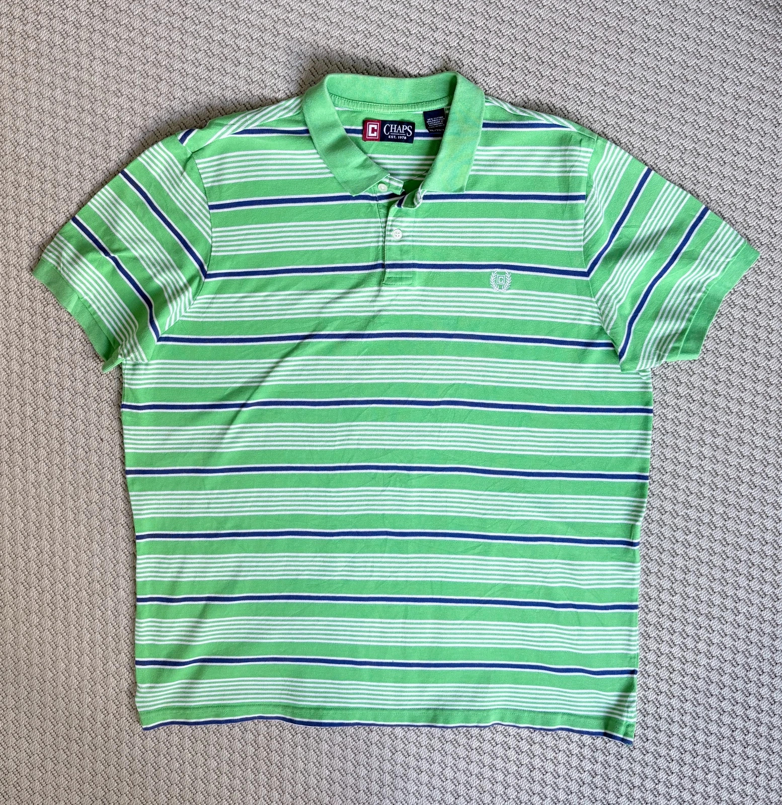 Chaps Ralph Lauren Polo Shirt XL • Preppy • Old Money • Golf • Yacht Club • Striped Green Polo 1