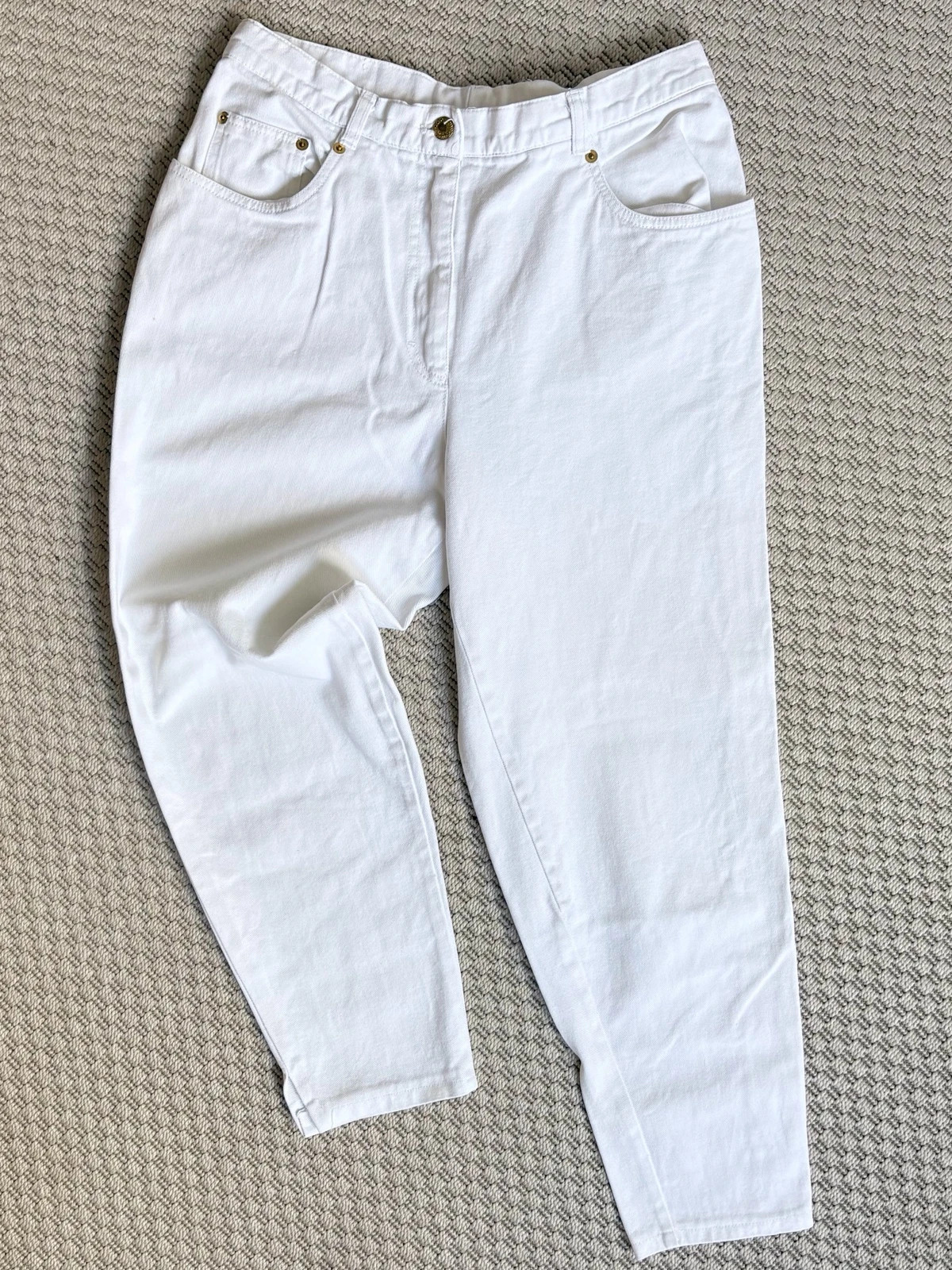 Vintage White Mom Jeans • Old Money • Coastal • 100% Cotton • Embroidered Denim 1