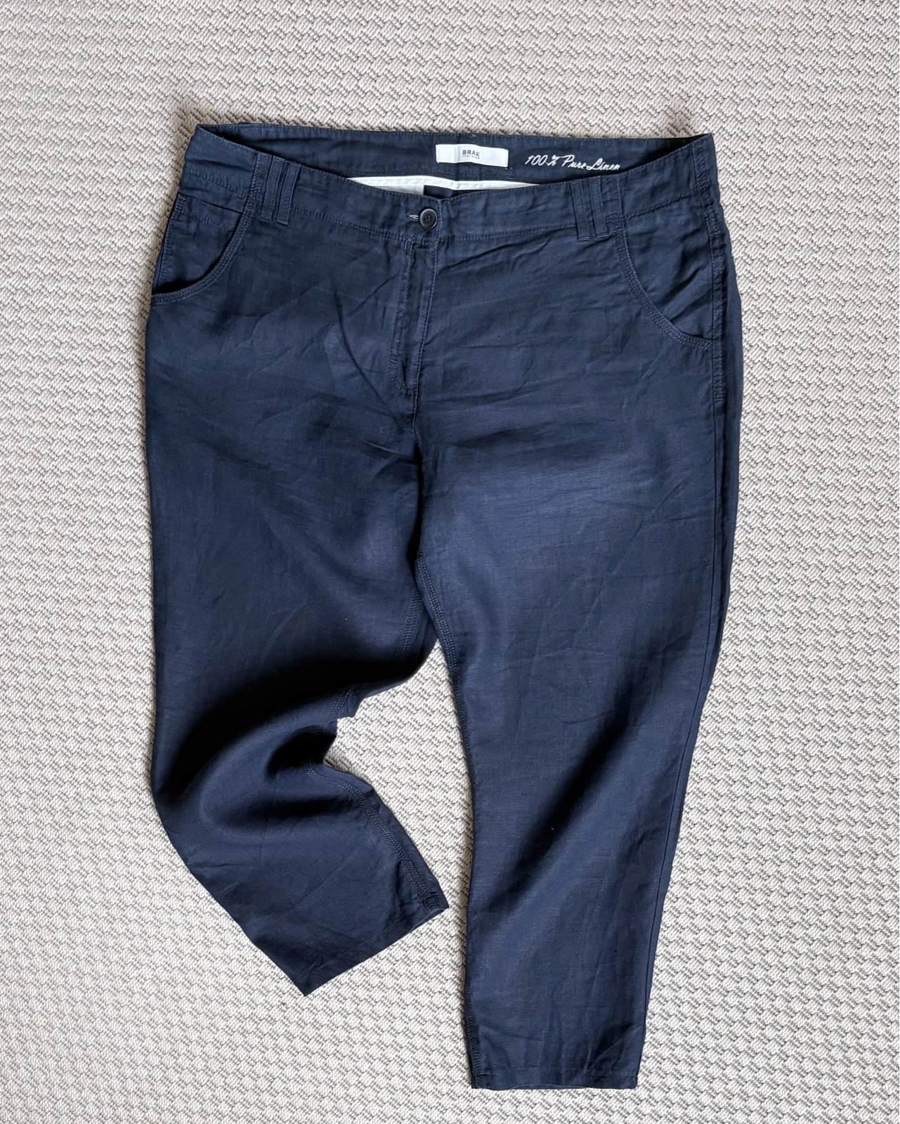 BRAX 100% len 7/8 nadrág XL | navy linen pants coastal capsule 1
