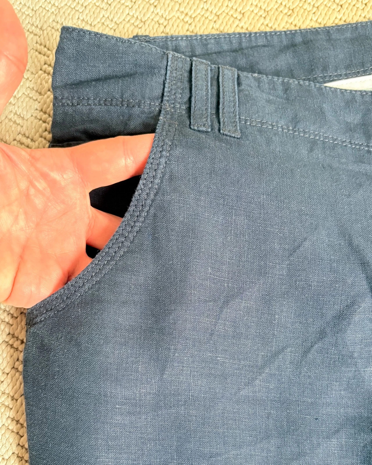 BRAX 100% len 7/8 nadrág XL | navy linen pants coastal capsule 3