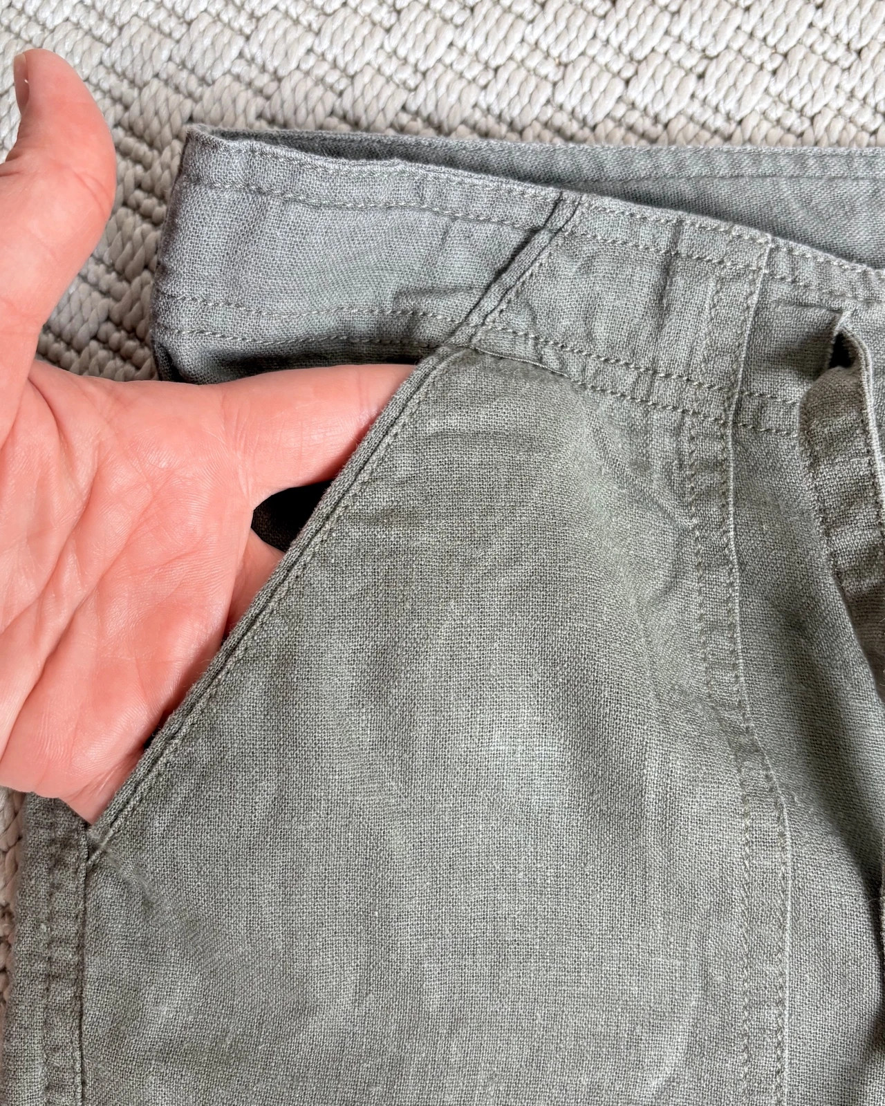 Aniston Casual khaki len viszkóz nadrág S/M utility safari coastal capsule linen trousers 4