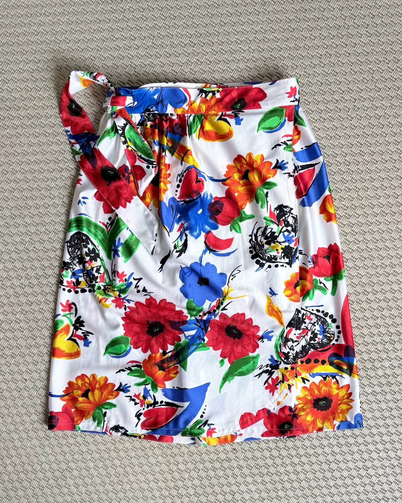 Vintage floral lapszoknya S/M • resort boho satin wrap skirt 1