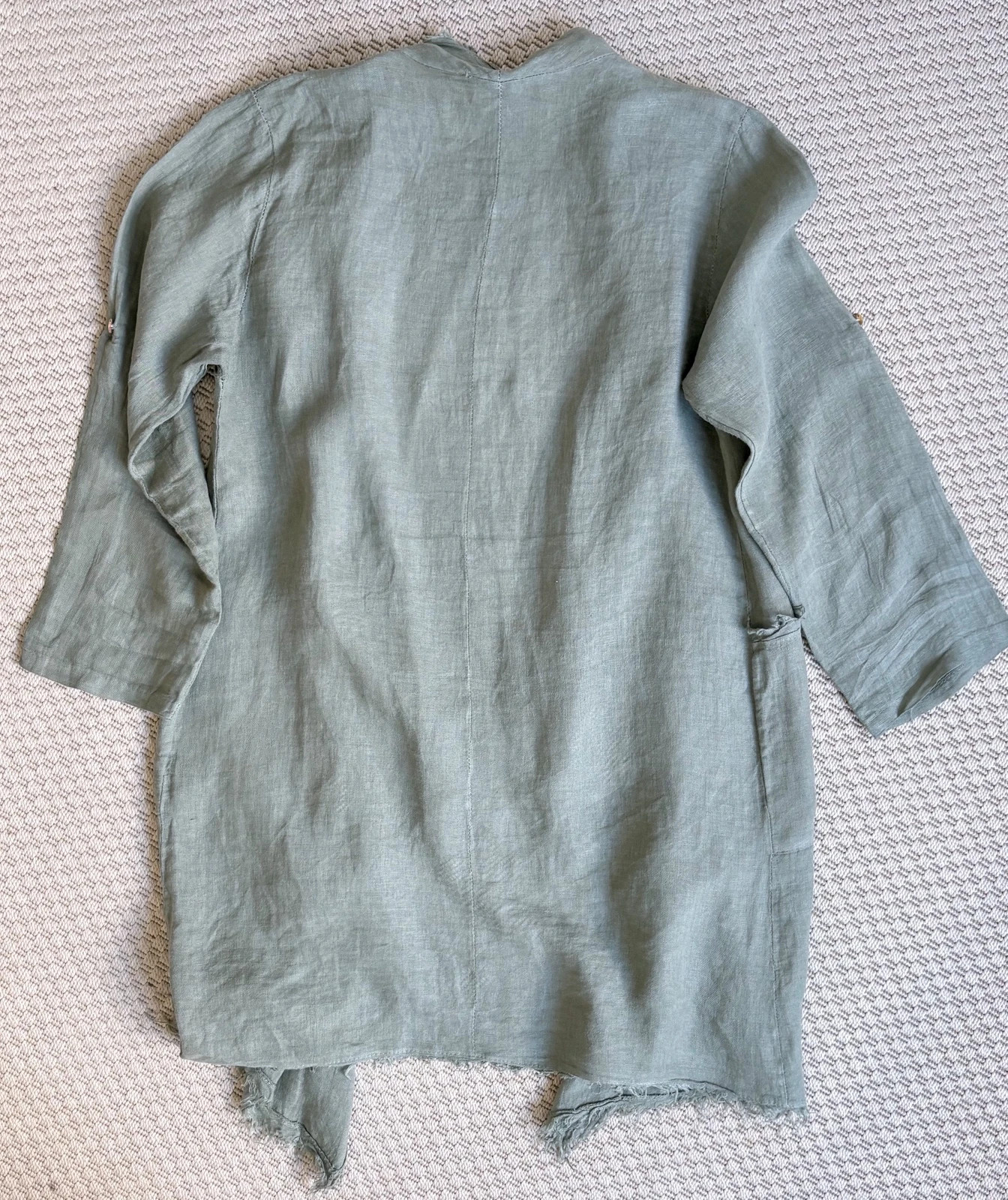 Three Hearts Made in Italy len kimono kabát M/L sage coastal boho lagenlook 3