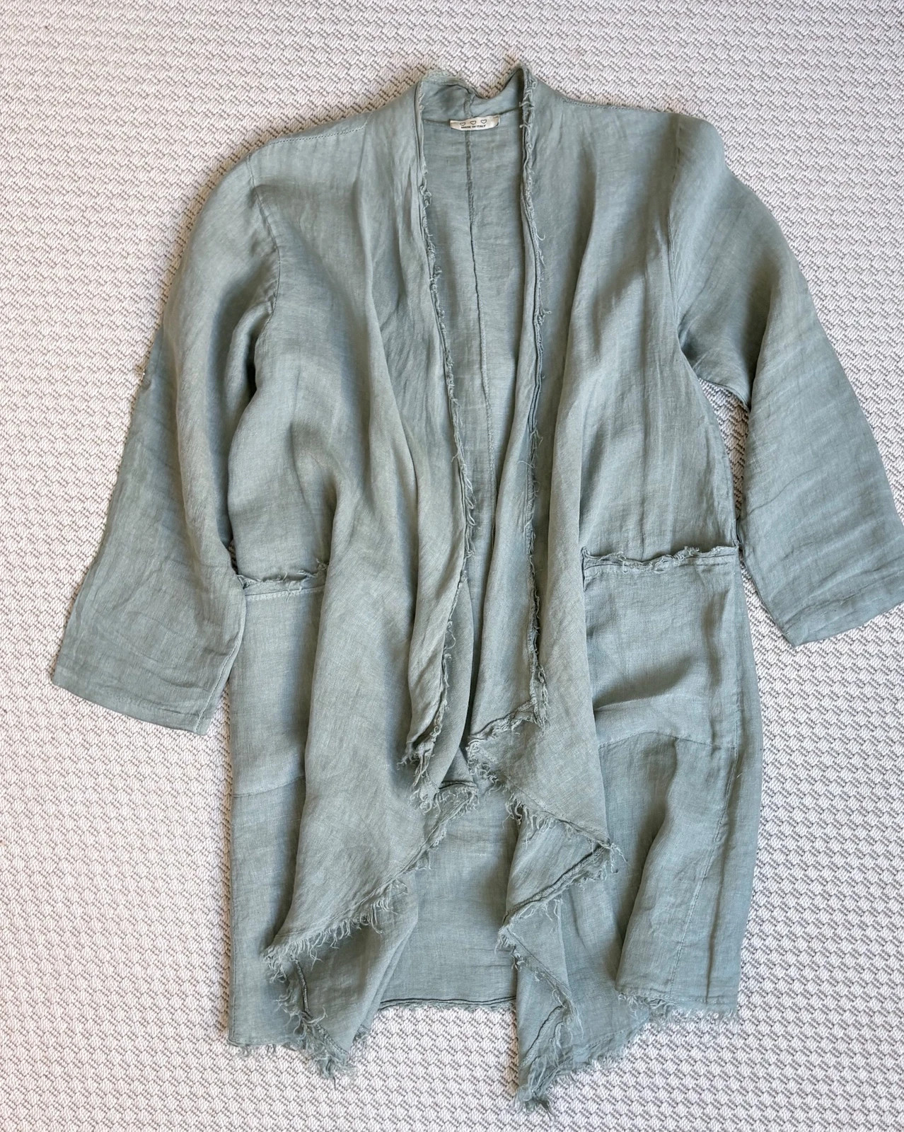 Three Hearts Made in Italy len kimono kabát M/L sage coastal boho lagenlook 1