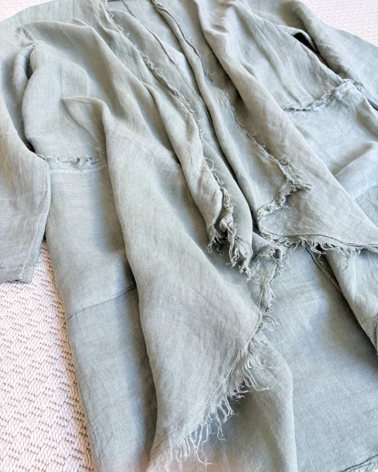 Three Hearts Made in Italy len kimono kabát M/L sage coastal boho lagenlook 2
