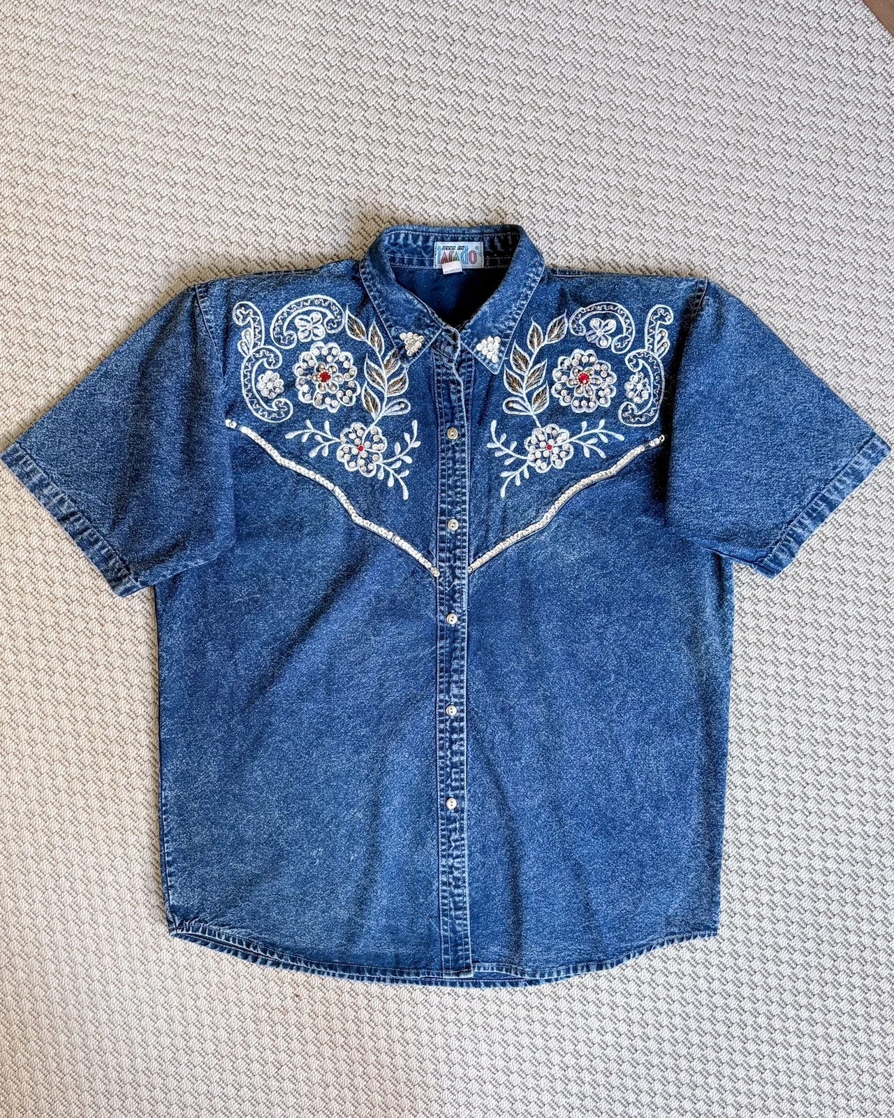 Vintage Tarado denim shirt western cowboycore boho 100% cotton 1