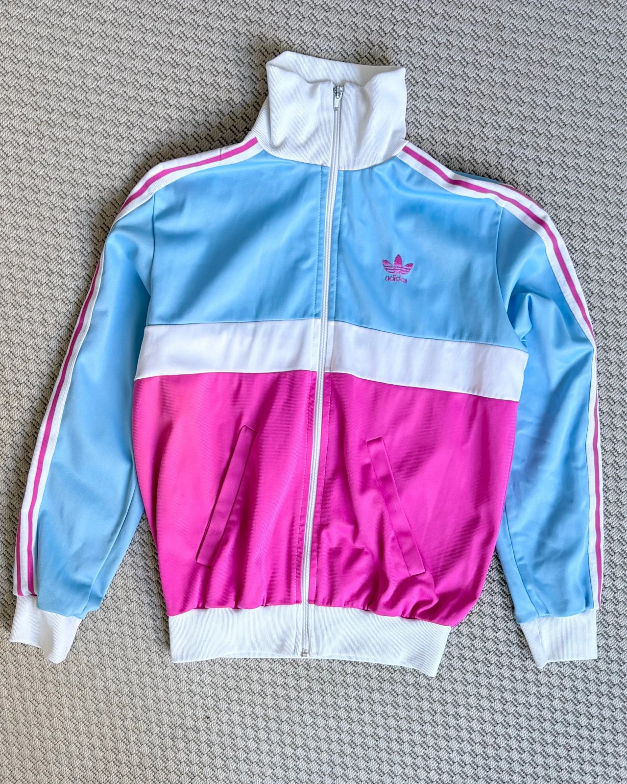 Vintage Adidas Ventex 80s track jacket pink blue Trefoil rare Y2K 1