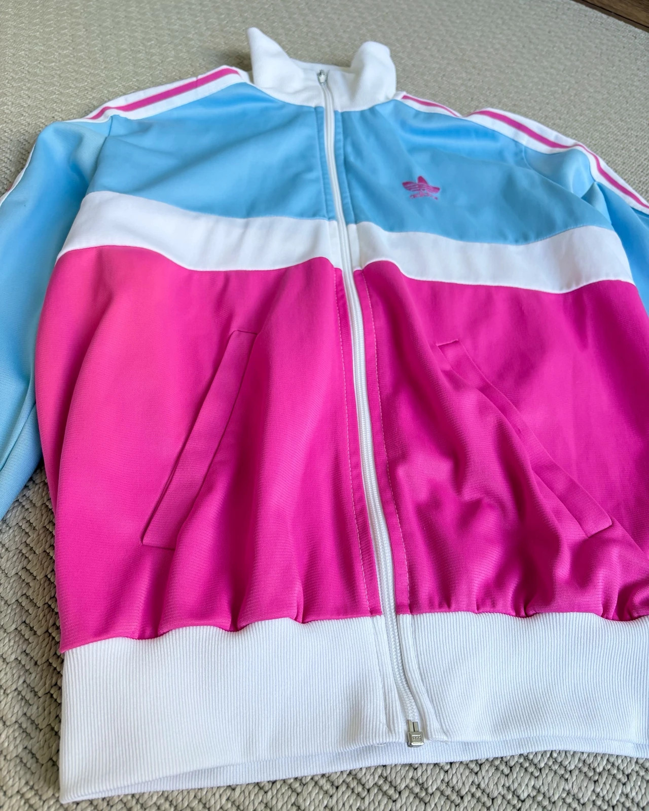 Vintage Adidas Ventex 80s track jacket pink blue Trefoil rare Y2K 3