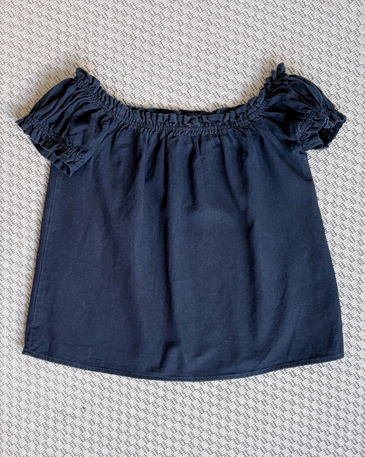 Vero Moda S/M fekete len hatású off shoulder top boho cottagecore capsule 1