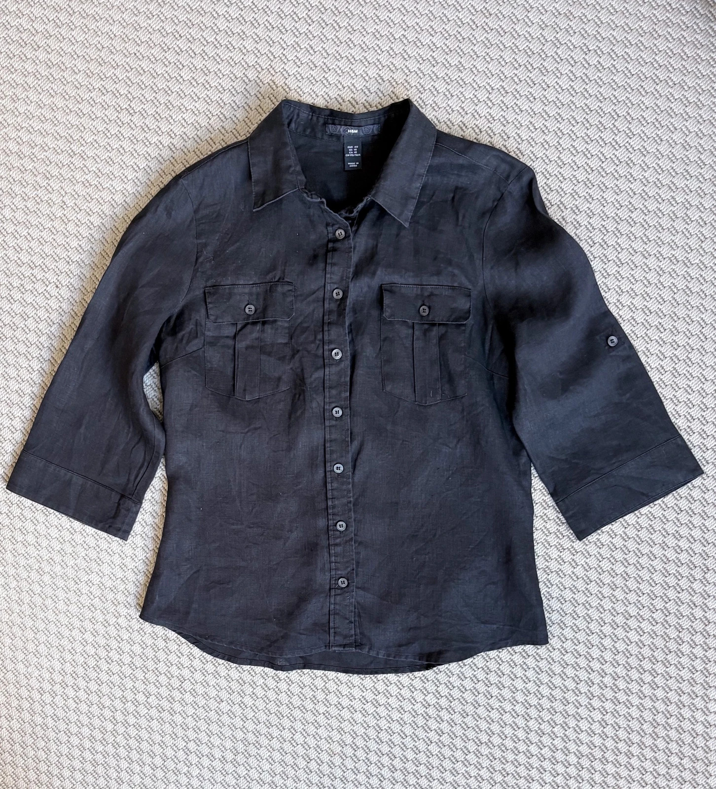 H&M black linen shirt EU 40 | minimalist resort utility style 1