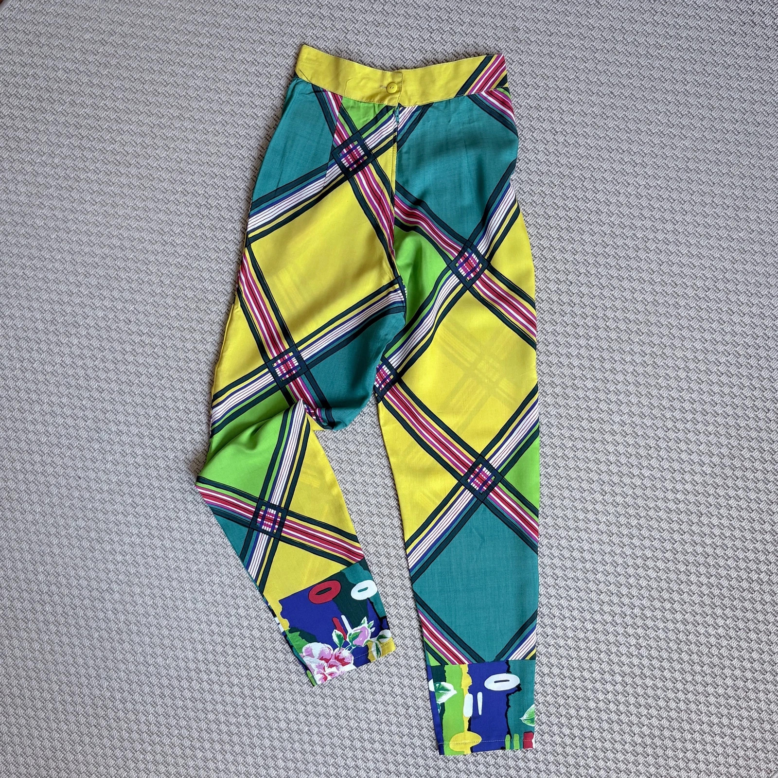 Vintage 80s 90s olasz mintás magas derekú nadrág XS/S statement retro tapered maximalist style 1