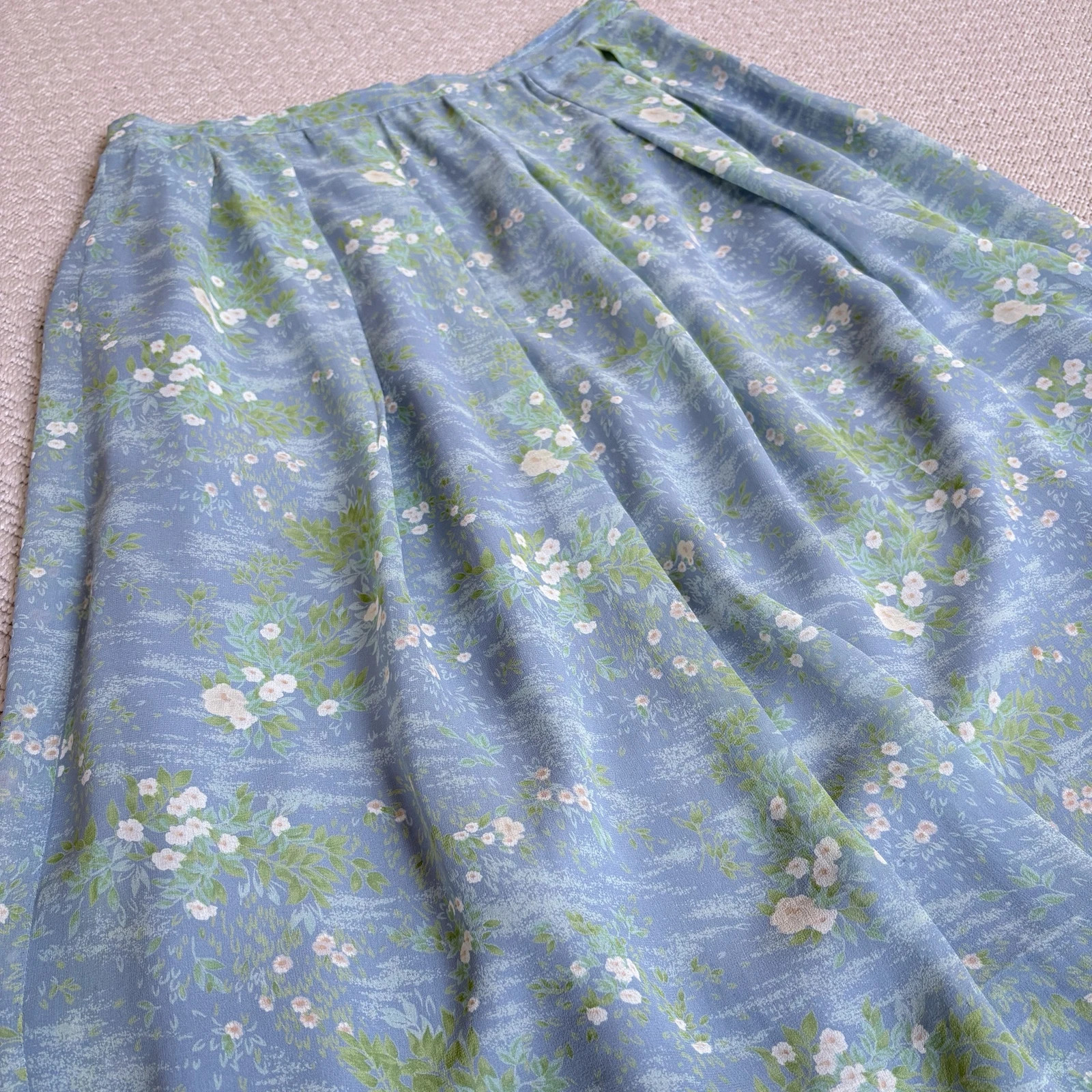 Vintage kék virágmintás rakott midi szoknya S/M cottagecore 2