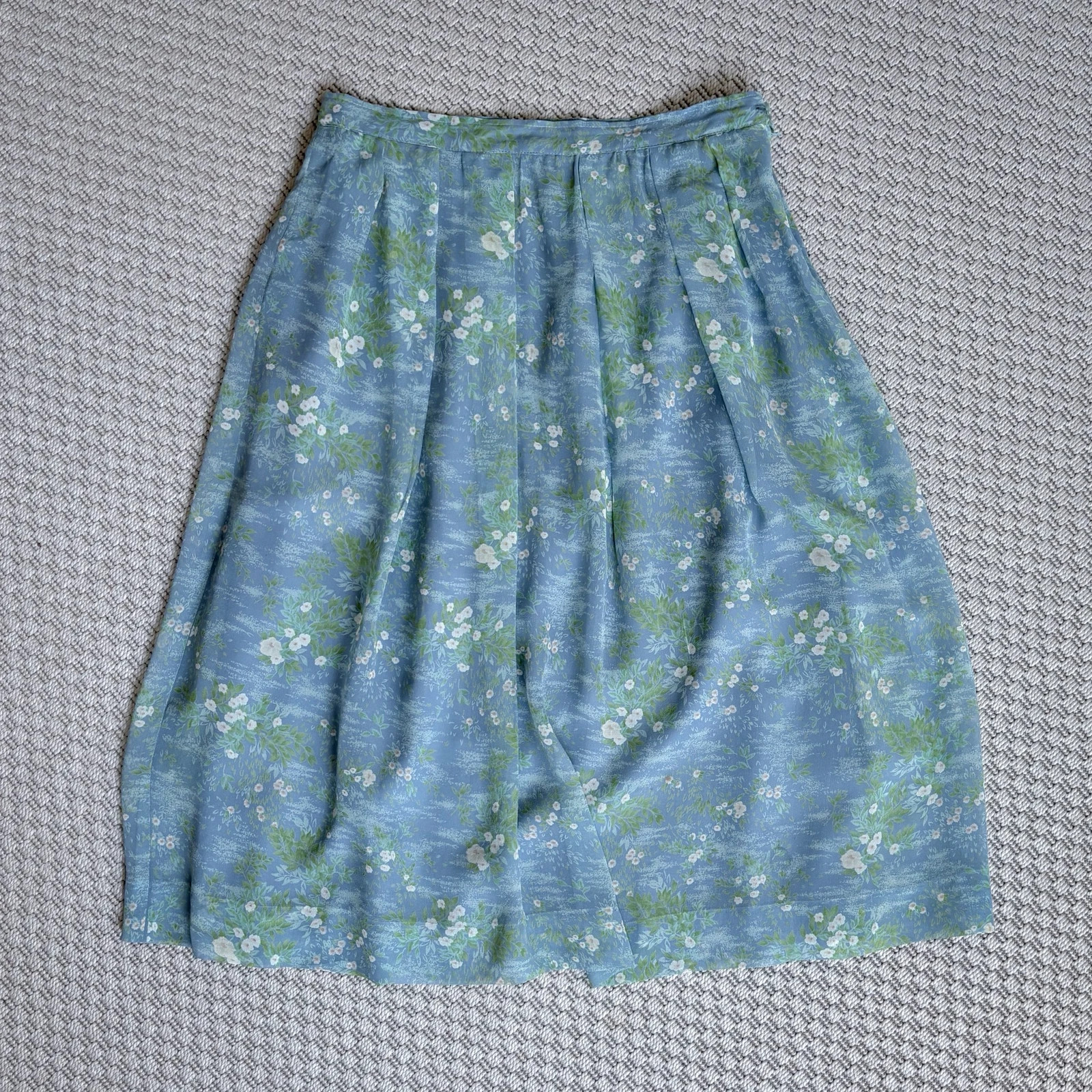 Vintage kék virágmintás rakott midi szoknya S/M cottagecore 1