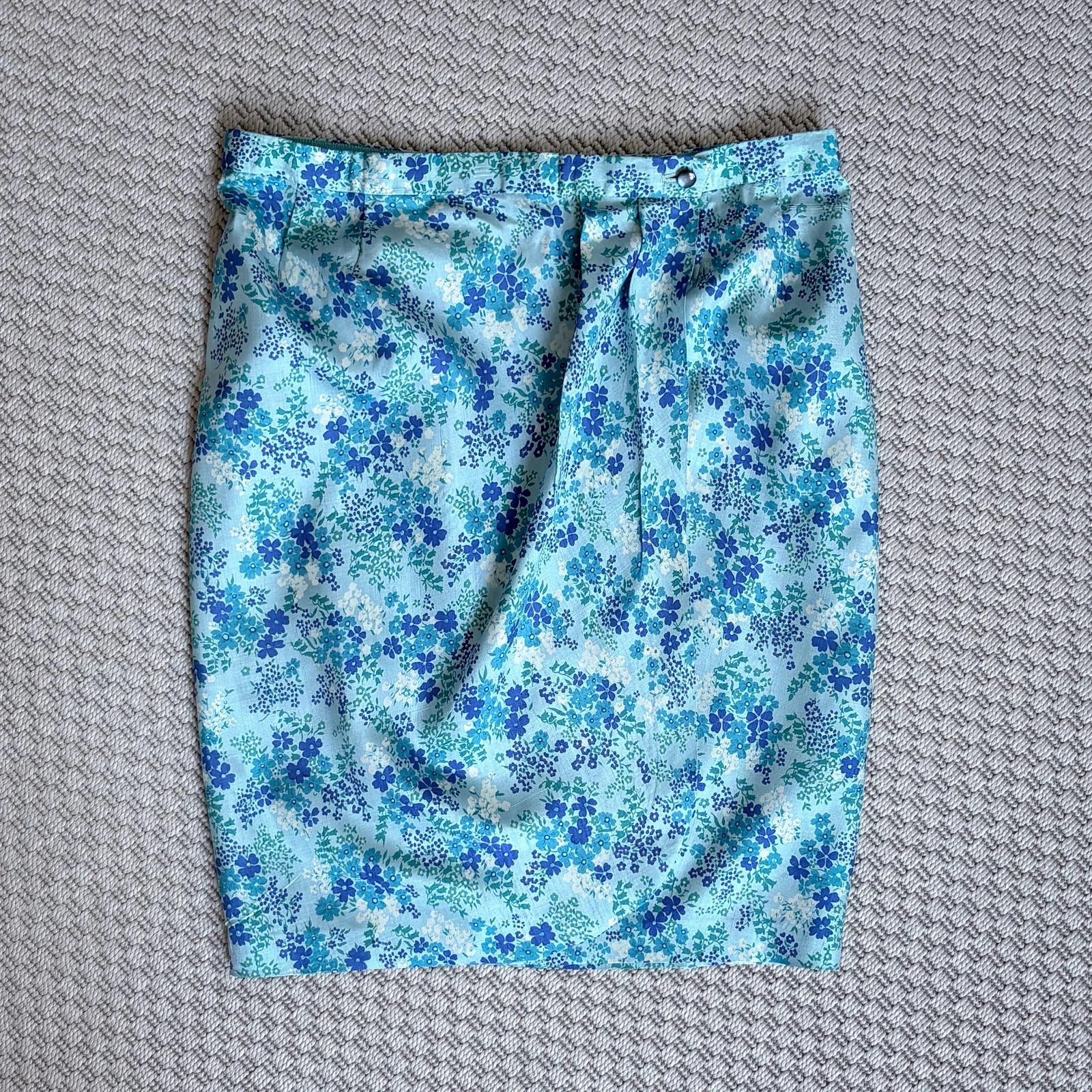 Vintage 90s türkiz virágmintás szoknya L coastal cottagecore floral midi 1