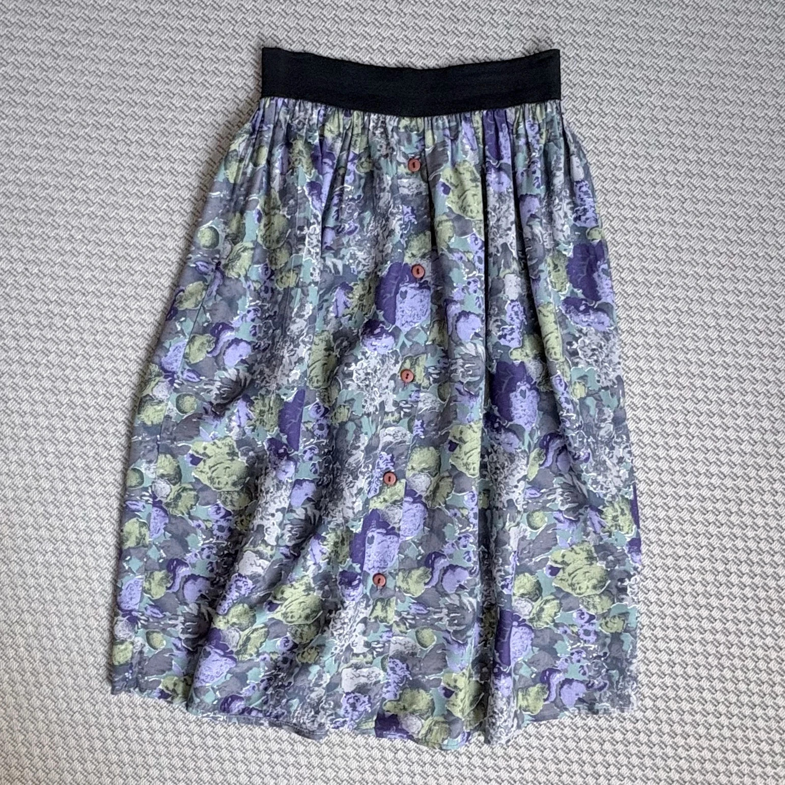Vintage virágmintás midi szoknya • M/L • pamut • magas derekú • cottagecore • 80s 90s 1
