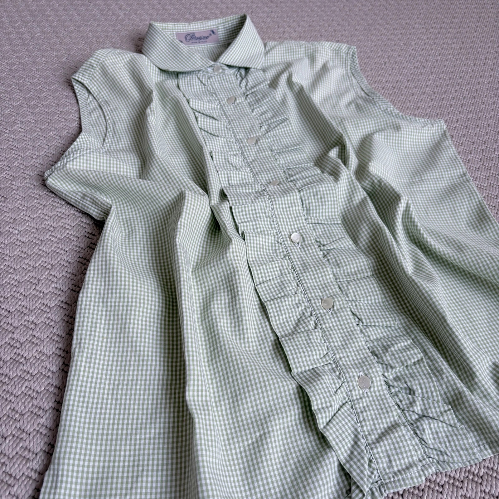 Vintage olasz gingham fodros blúz M | Cottagecore summer romantic style 2