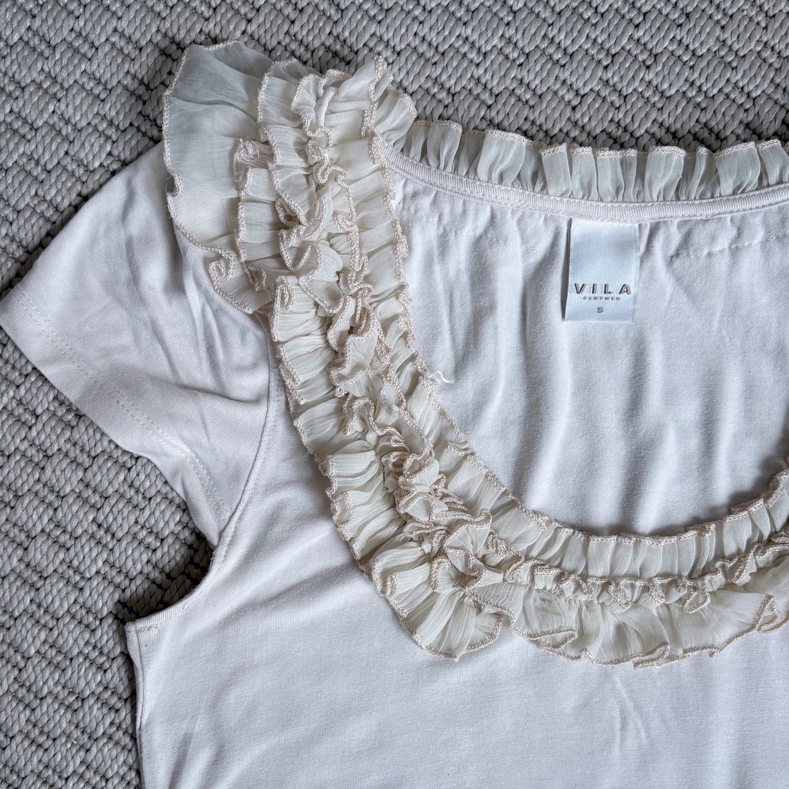 VILA fodros nyakú felső S – krémfehér romantikus top | coquette | feminine blouse 3