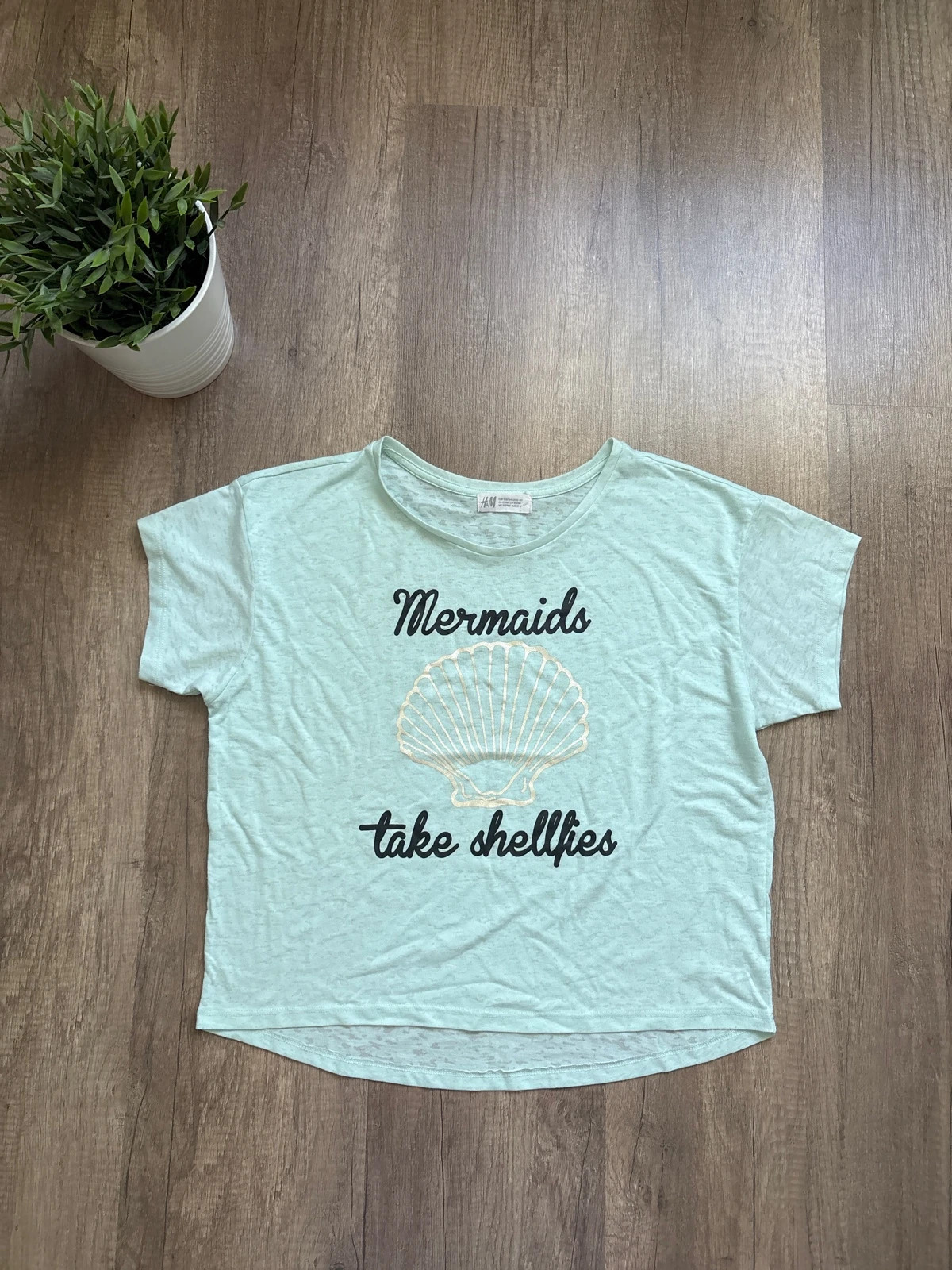 H&M türkiz kék kagyló mintás lány póló 1