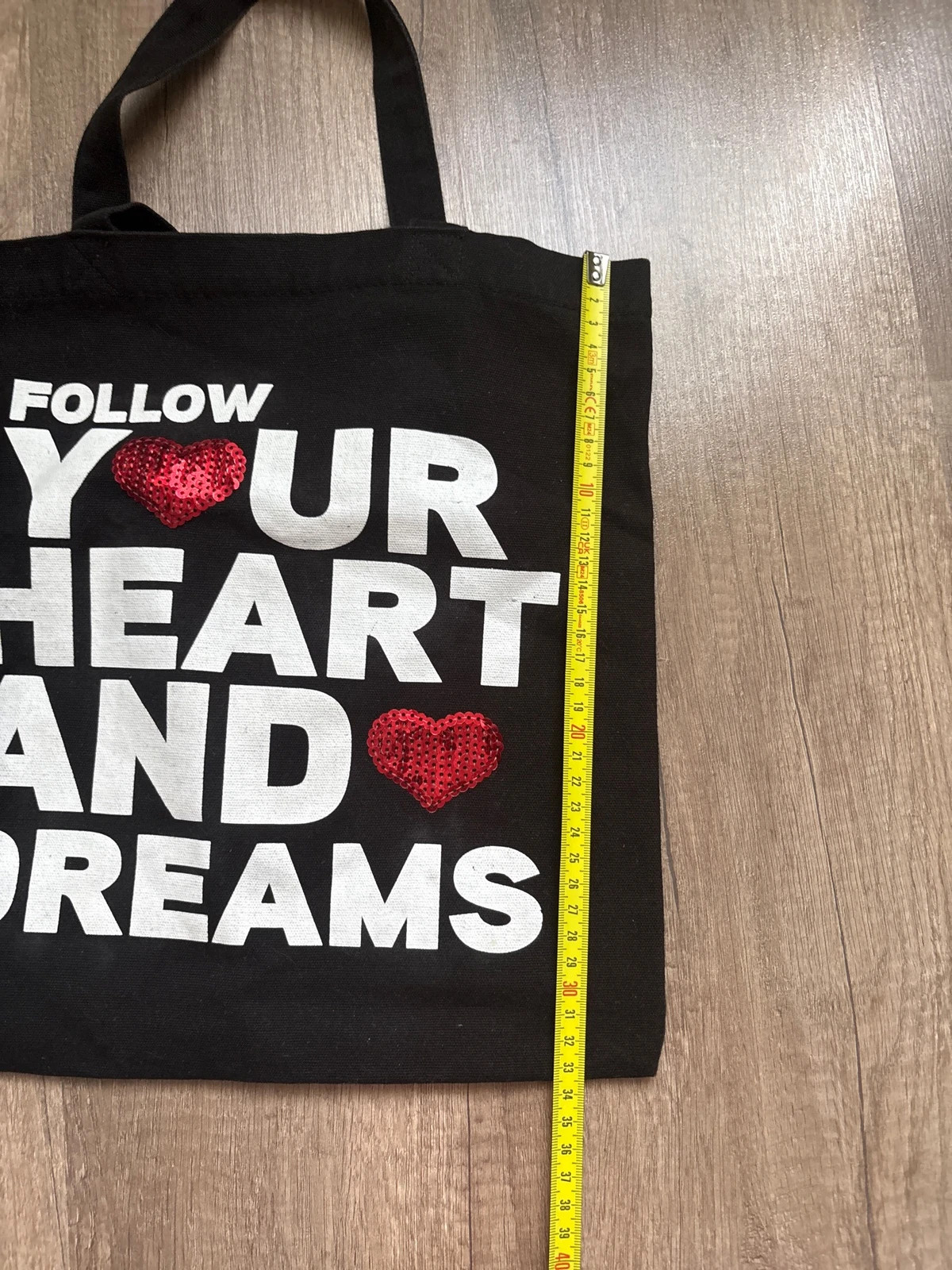 H&M Feliratos, flitteres, erős anyagú pamut táska 3