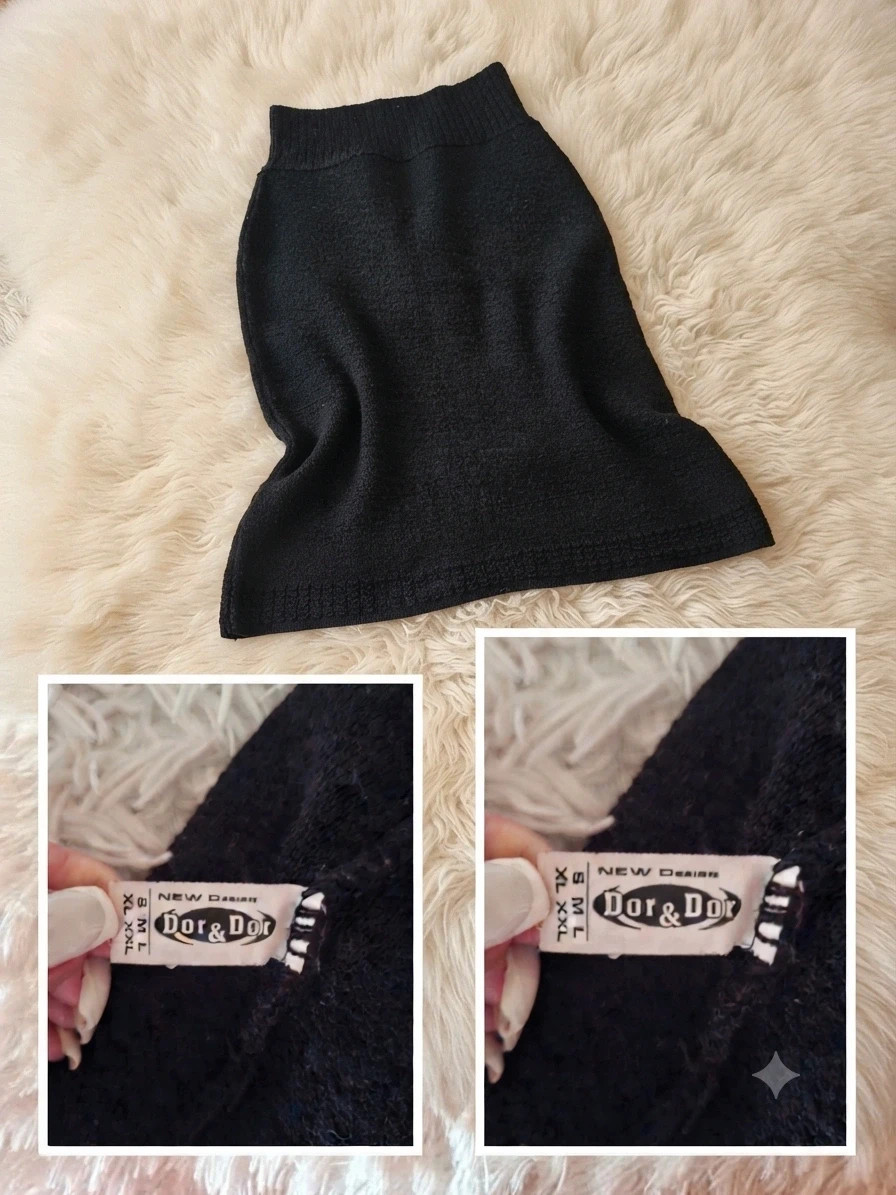 Fekete, vastagabb kötött ceruzaszoknya / mini szoknya (Dor & Dor, S-XXL) 1