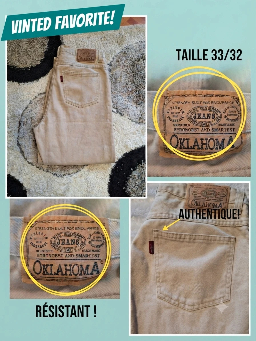 Vintage Oklahoma bézs farmer nadrág (W33 / L32) 2