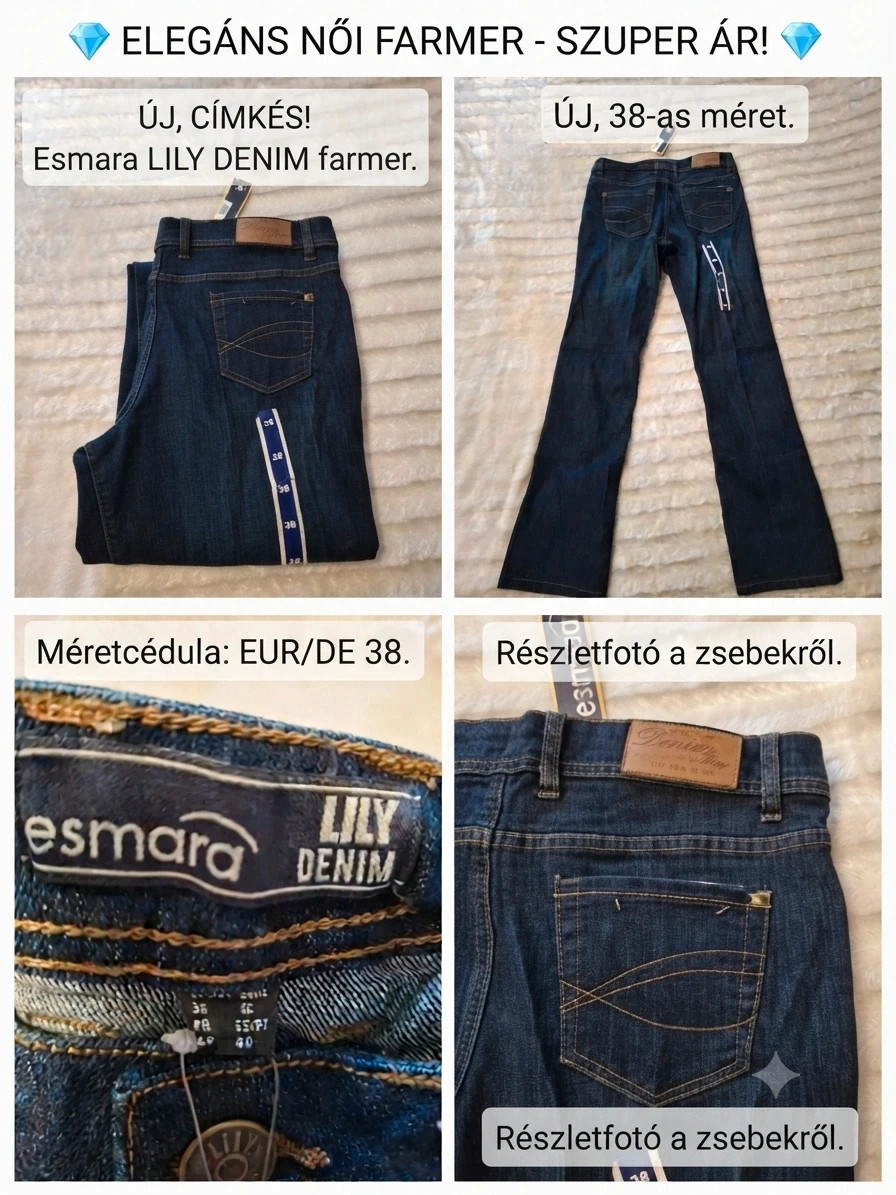 Új Esmara Lily Denim sötétkék női farmer / Jeans EUR 38. S- méretnek felel meg! 2