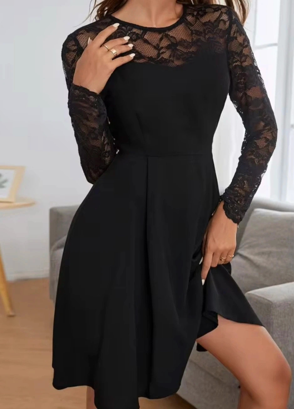 🖤 SHEIN fekete csipkés elegáns alkalmi ruha. 1