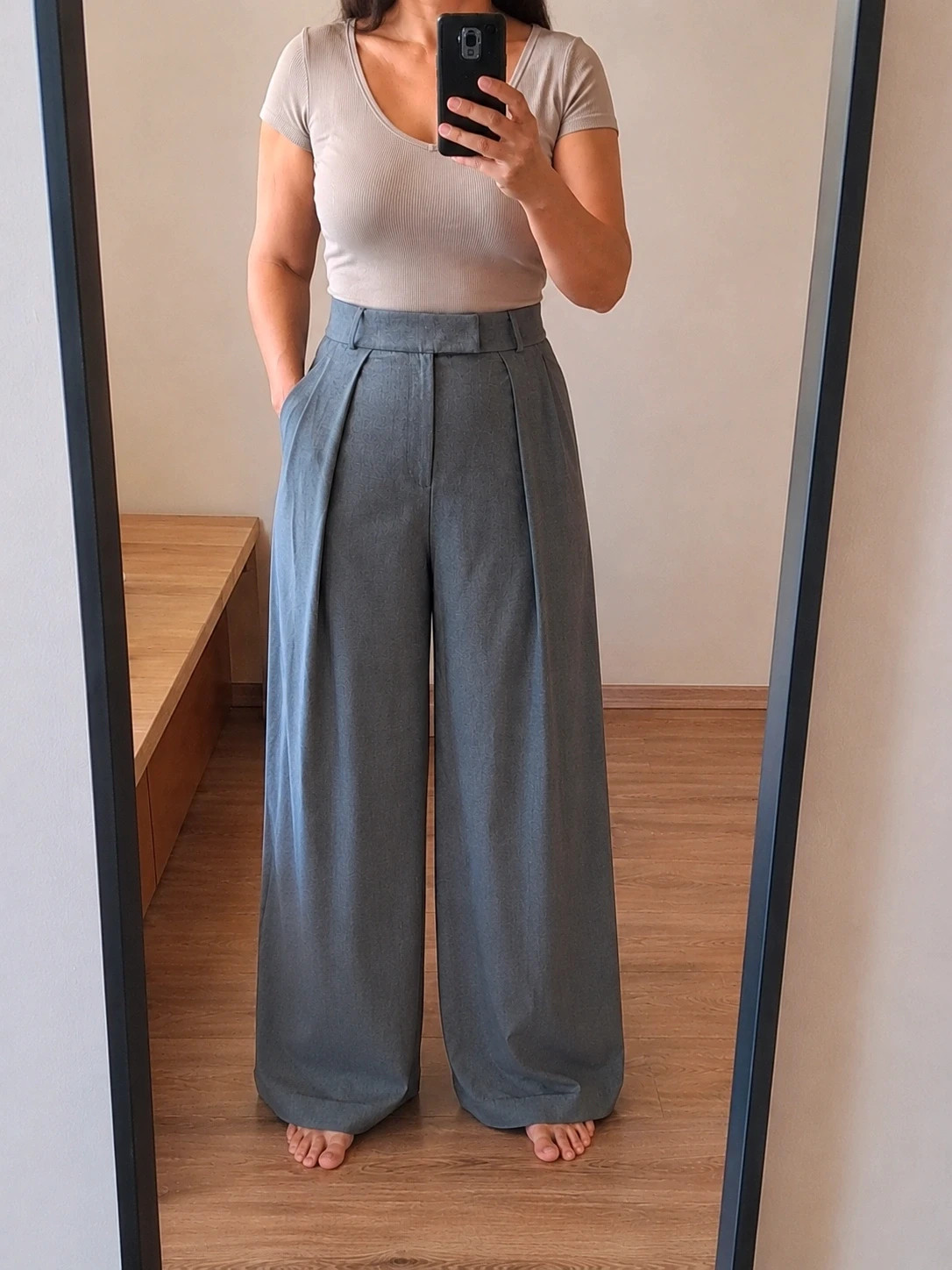 Karol Szürke extra magas derekú bő szárú extra hosszú elegáns nadrág / wide leg / palazzo 1